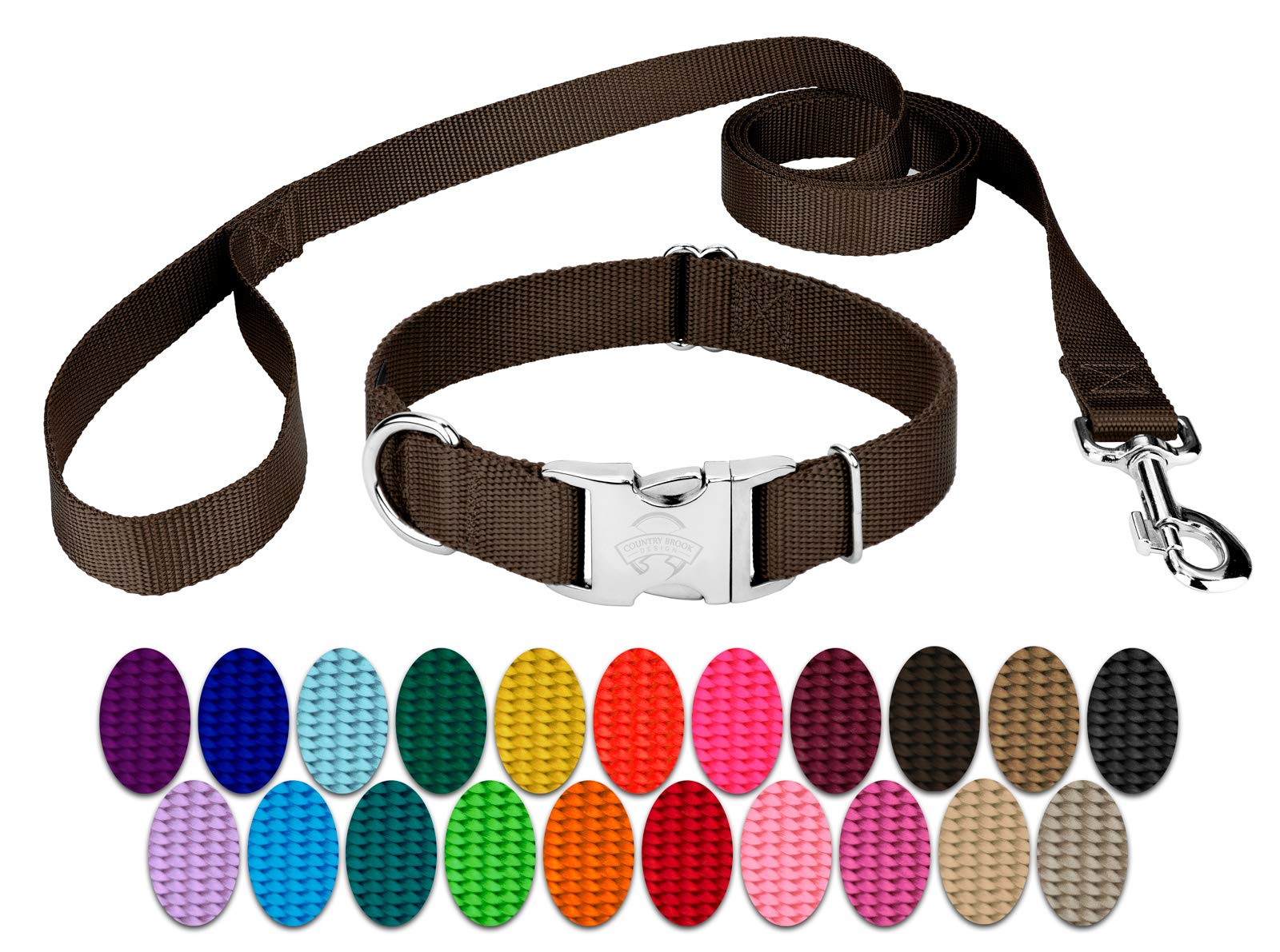 Premium Nylon Dog Collar and Leash Set for Small Medium Large Dogs - Durable & Adjustable Pet Accessories in 30+ Vibrant Colors (Small, 3/4 Inch, Brown) - Perfect for Daily Walks, Training & Outdoor Adventures