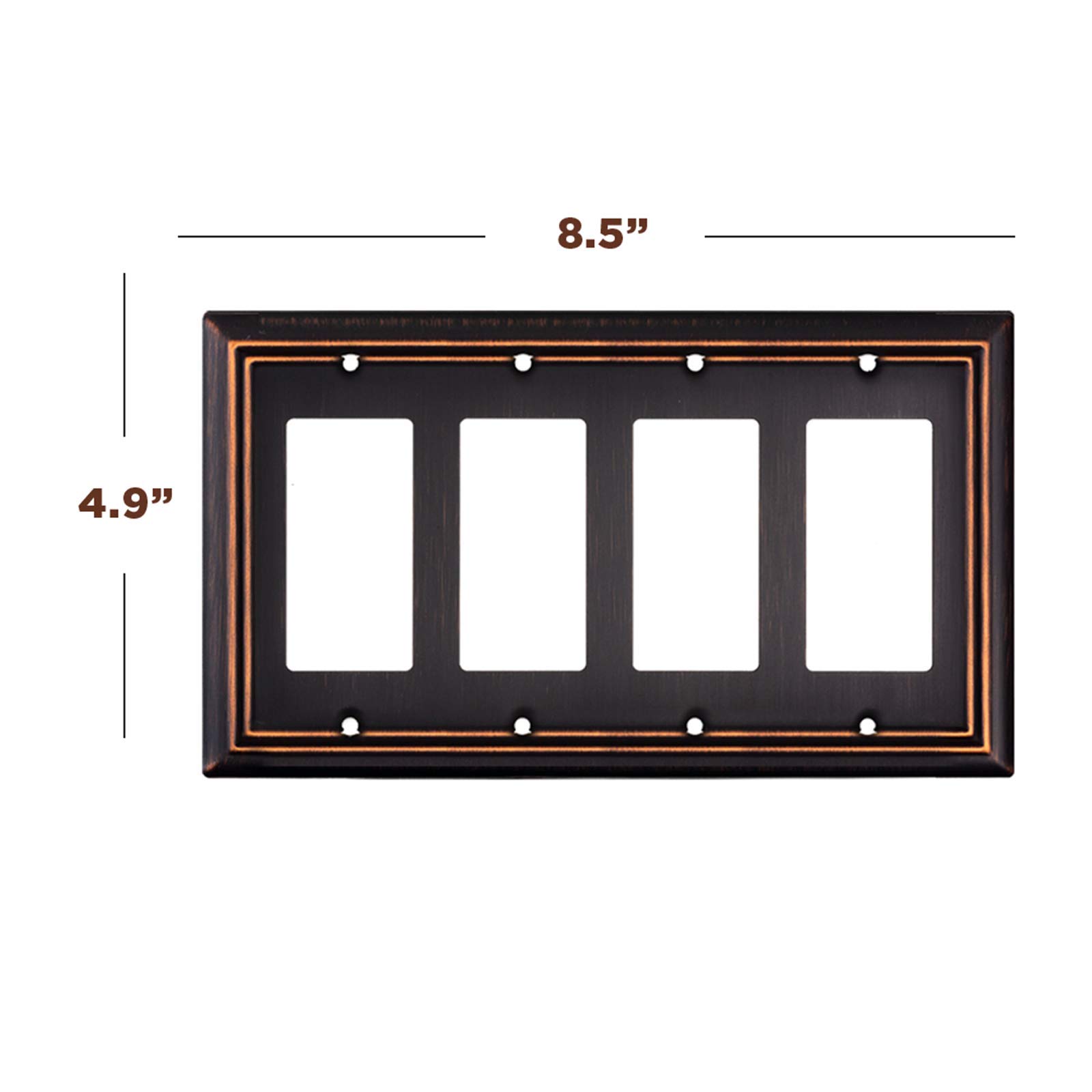 Oil Rubbed Bronze Outlet Covers and Switch Plates - Decorative Wall Plate Light Switch Cover Beveled Edge - 4 Gang Decorator (2 Pack) - Perfect for Living Room, Bedroom, Office & Home Decor Upgrade