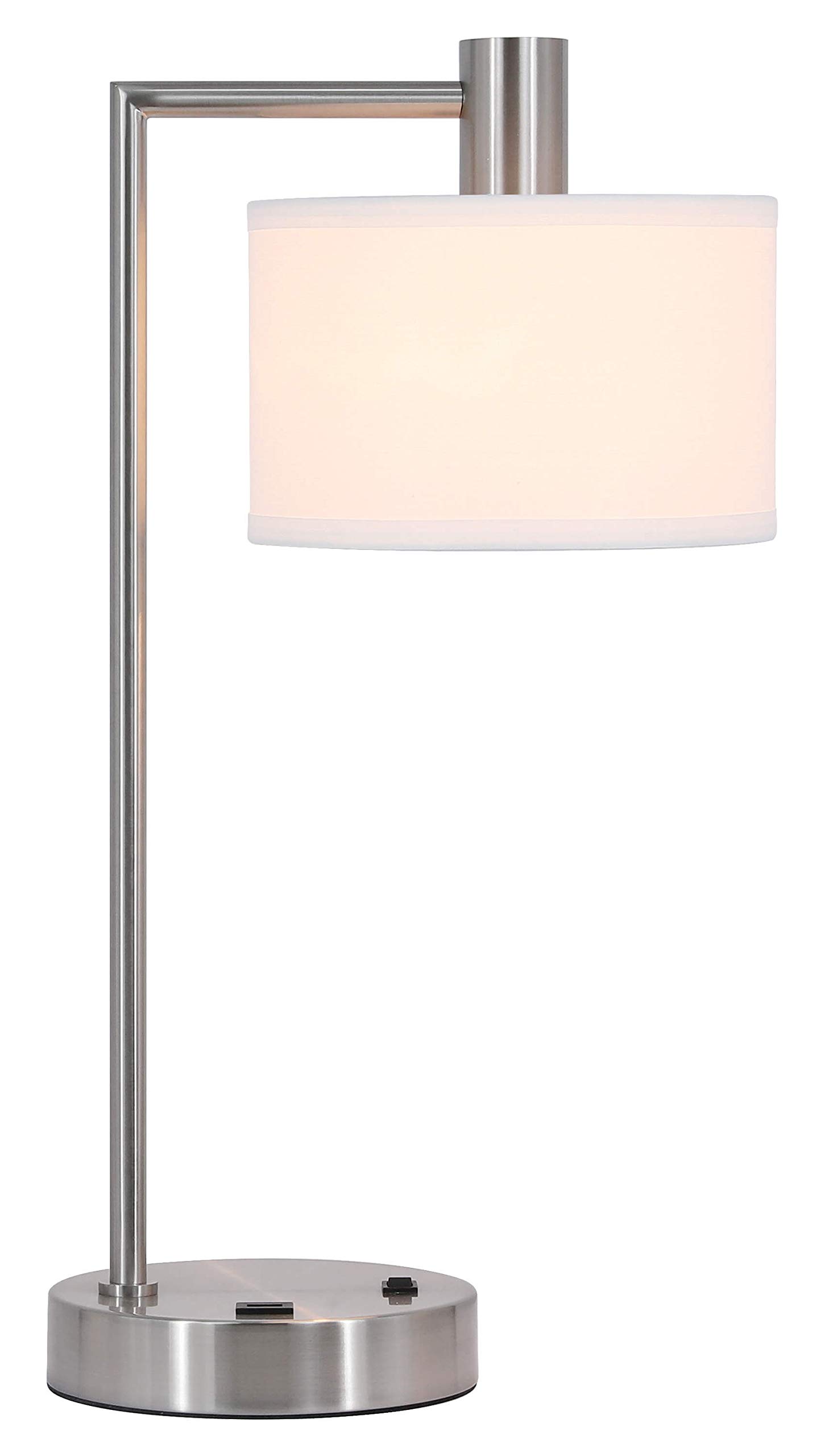 XiNBEi Modern USB Desk Lamp with Fabric Shade - Brushed Nickel Finish Table Lamp for Bedroom, Living Room & Office - Adjustable Lighting for Reading, Working & Nightstand Use - Model XB-TL1230-BN