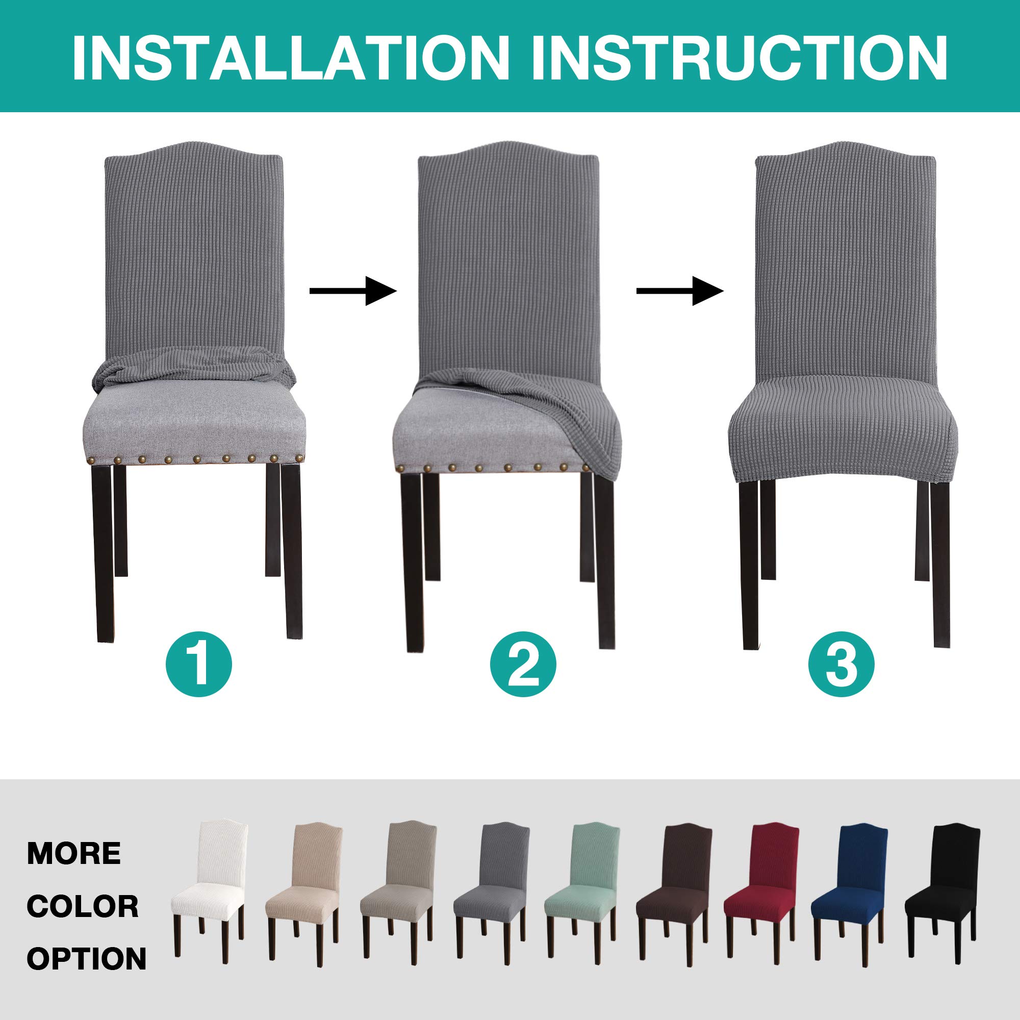 Turquoise Spandex Dining Chair Covers Set of 2 - Stretchable Removable Seat Protectors for Parson Chairs, Home, Hotel & Wedding Decor (Grey) | Perfect for Dining Rooms, Ceremonies & Event Decorations