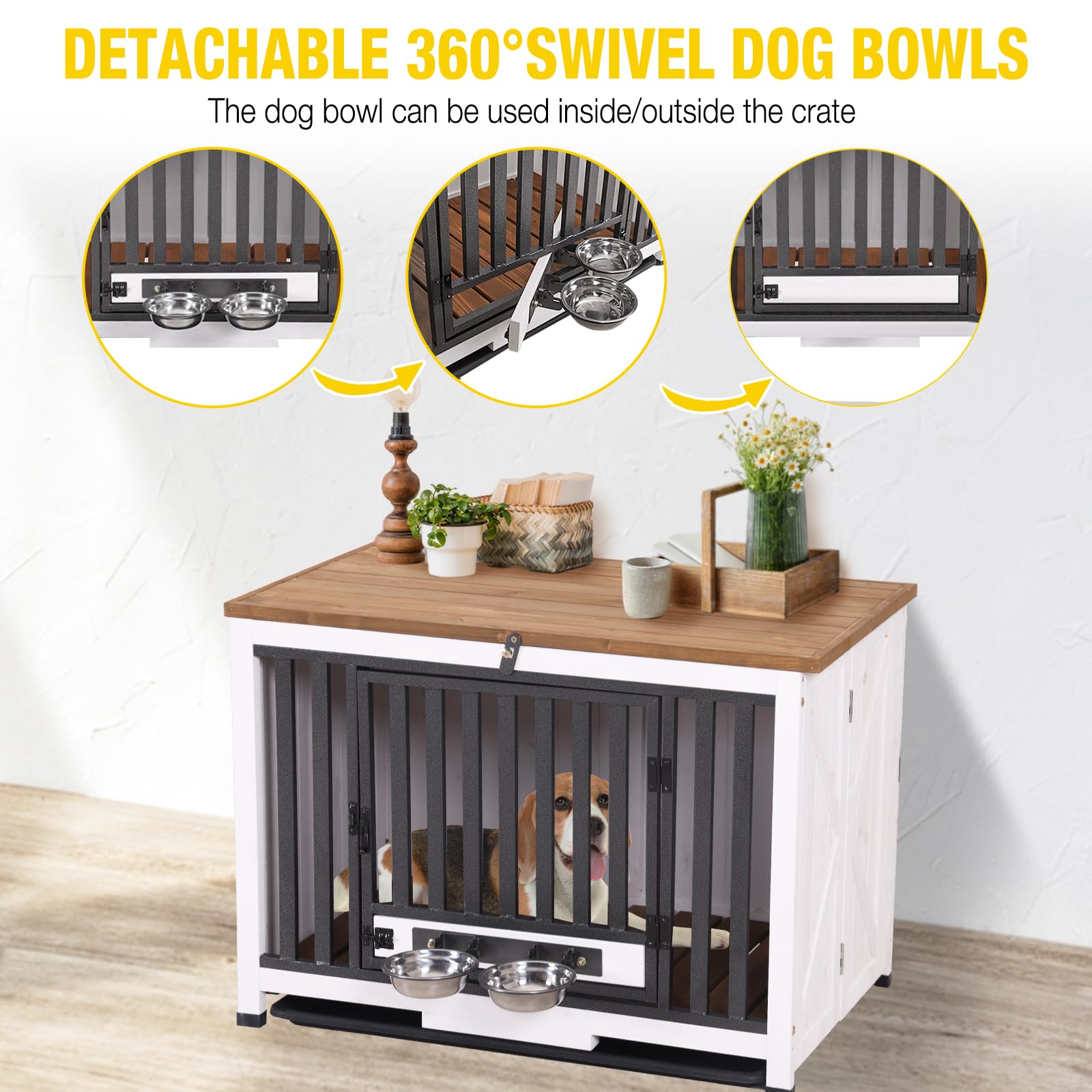 Aivituvin Heavy Duty Portable Dog Crate Furniture for Small & Medium Dogs - Solid Wood Opening Roof Kennel End Table | Indoor Pet House for Living Room, Bedroom & Office