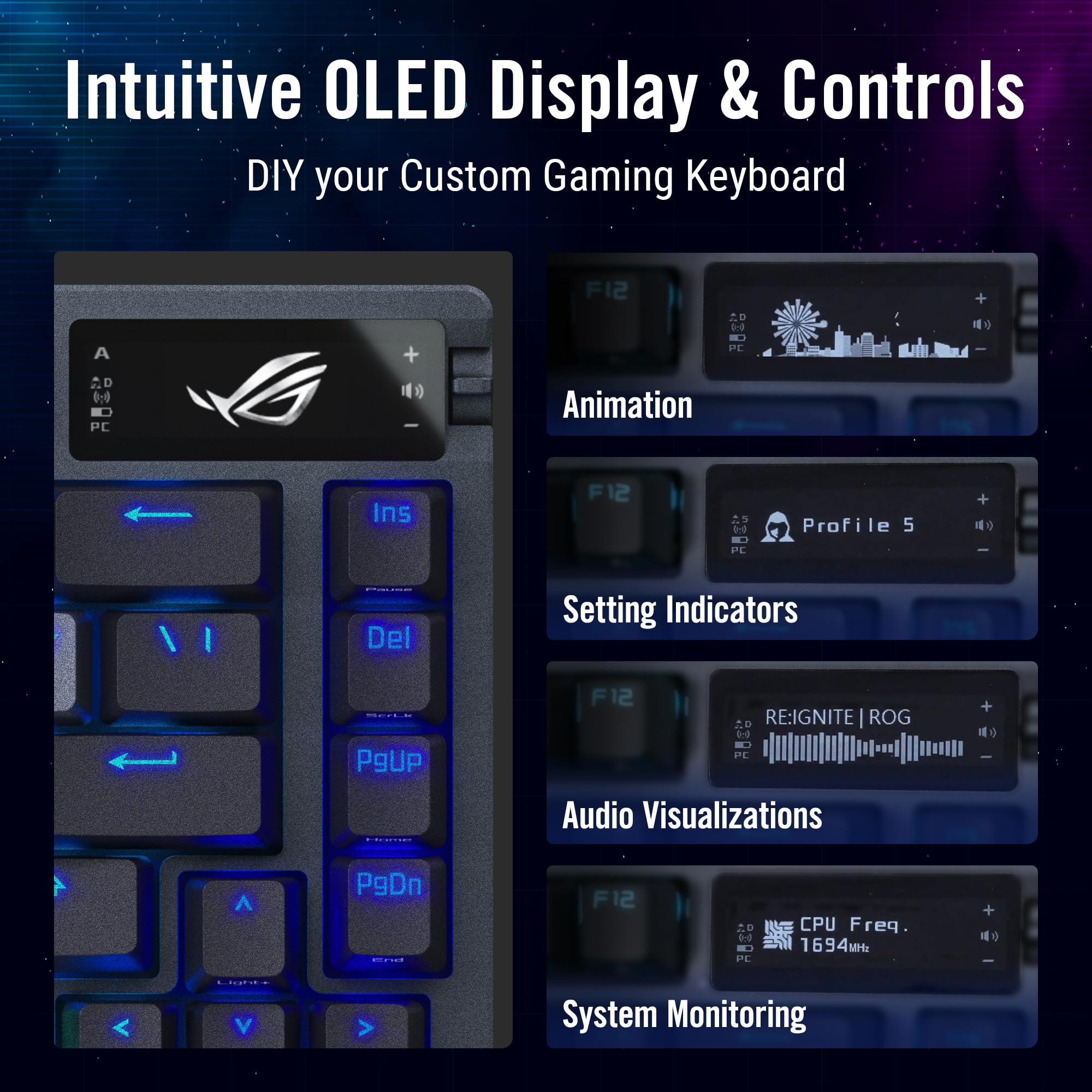 ASUS ROG Azoth 75% Wireless Custom Mechanical Gaming Keyboard - Hot-Swappable NX Brown Switches, OLED Display, RGB Backlit, Gasket Mount Design for PC & Mac Gamers - Perfect for Esports, Streaming & Office Work