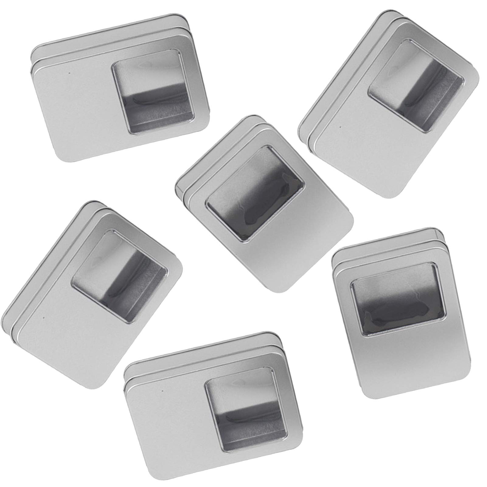 6-Piece Metal Tin Box Set with Clear Top - Empty Storage Containers for Candles, Candies & Gifts - Rectangle Tins with Transparent Half-Open Window - Perfect for Home Organization, DIY Crafts & Party Favors