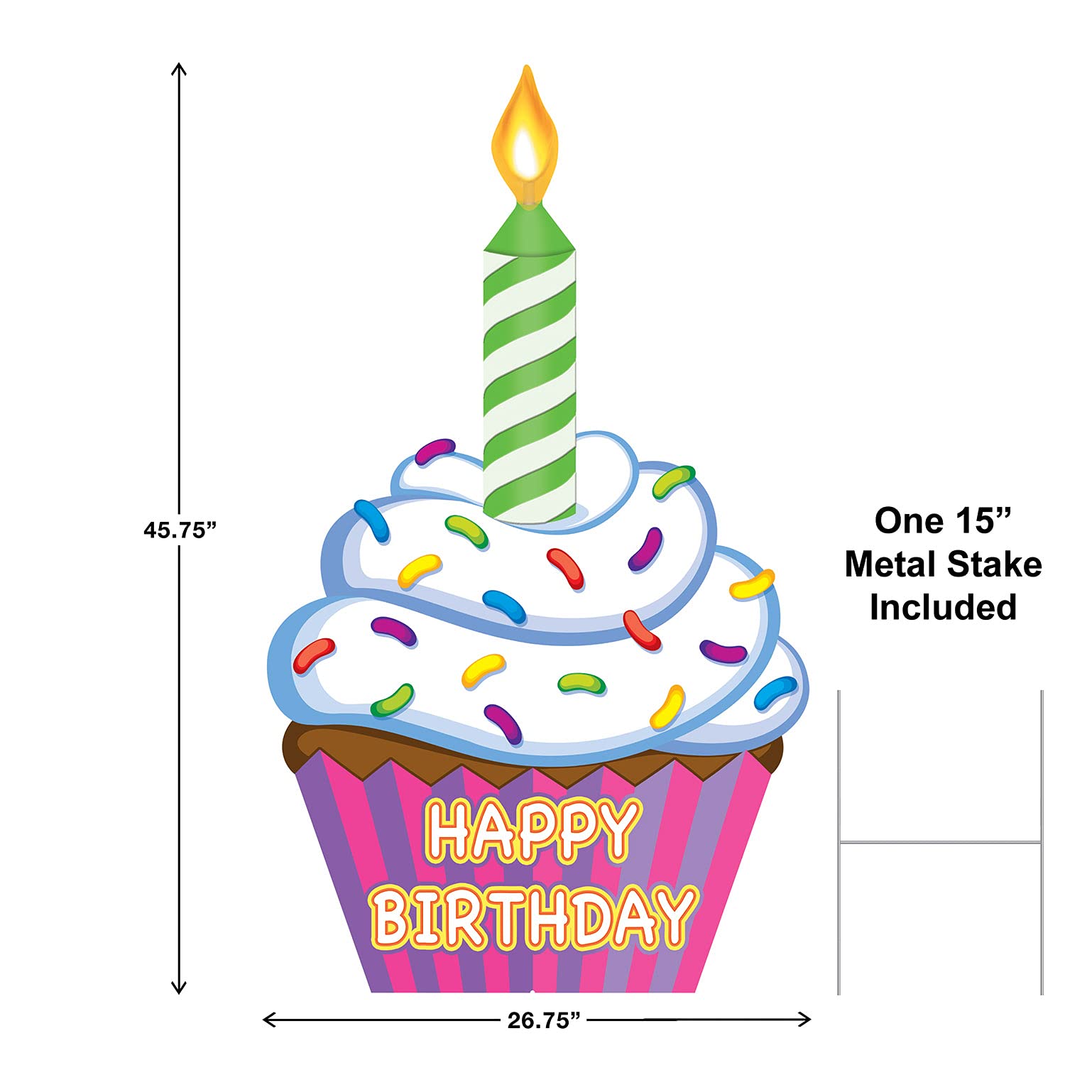 Beistle Jumbo Plastic Happy Birthday Cupcake Yard Sign with Metal Stakes - Outdoor Party Decorations for Birthday Celebrations & Backyard Events