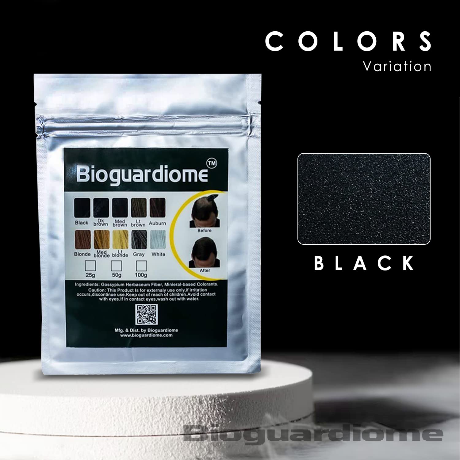 Bioguardiome All Hair Building Fiber Refill Bag - 25gm Black Powder-Based Hair Thickening Fibers for Thinning Hair | Instant Volume & Natural Look | Great for Daily Use, Special Occasions & Confidence Boosting