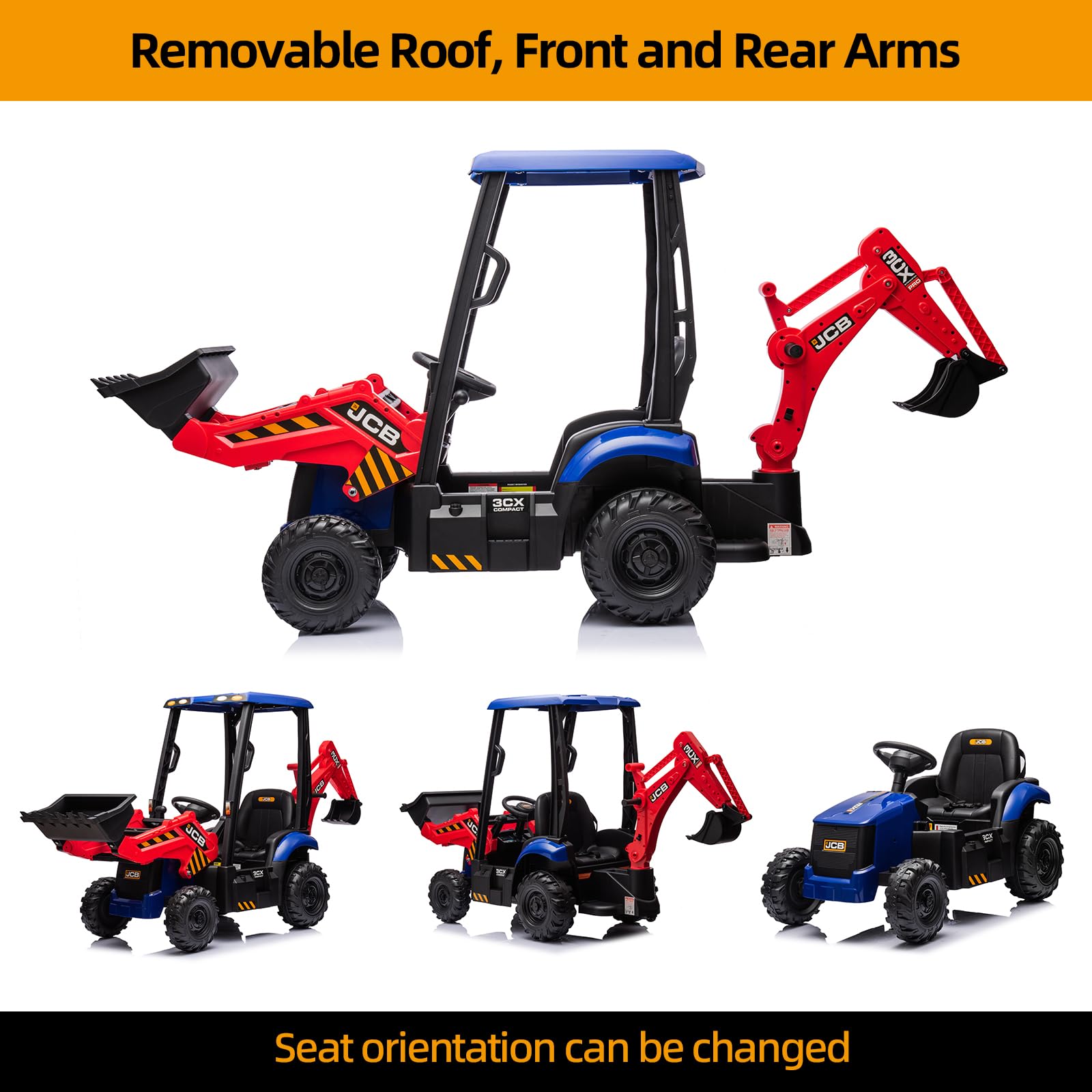 12V JCB Ride On Excavator Toy with Remote Control - Electric Construction Vehicle for Kids Ages 3-8 - Includes Tractor, Bulldozer & Digging Arm - Adjustable Speeds with Slow Start/Stop Safety Feature (Dark Red) - Perfect for Outdoor Play, Birthday Gifts & Construction-Themed Pretend Play