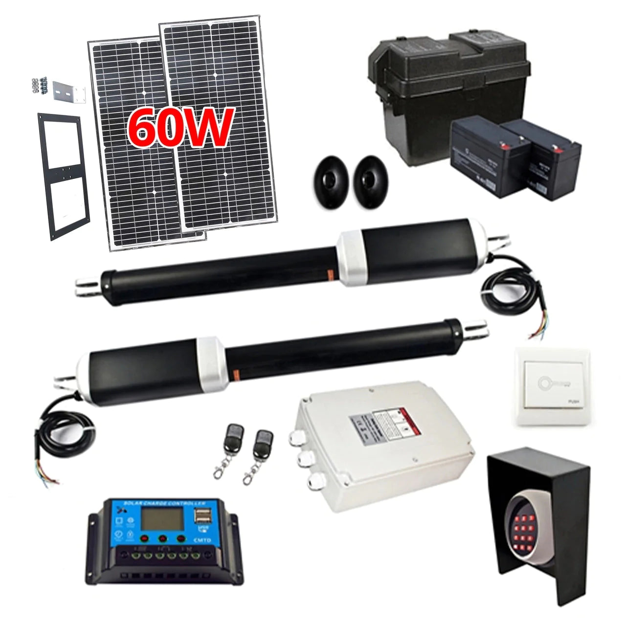 Aleko GG1300/AS1300 Dual Swing Gate Opener with Solar Kit - 60W AC/DC Automatic Driveway Gate Operator for Home Security & Farm Access