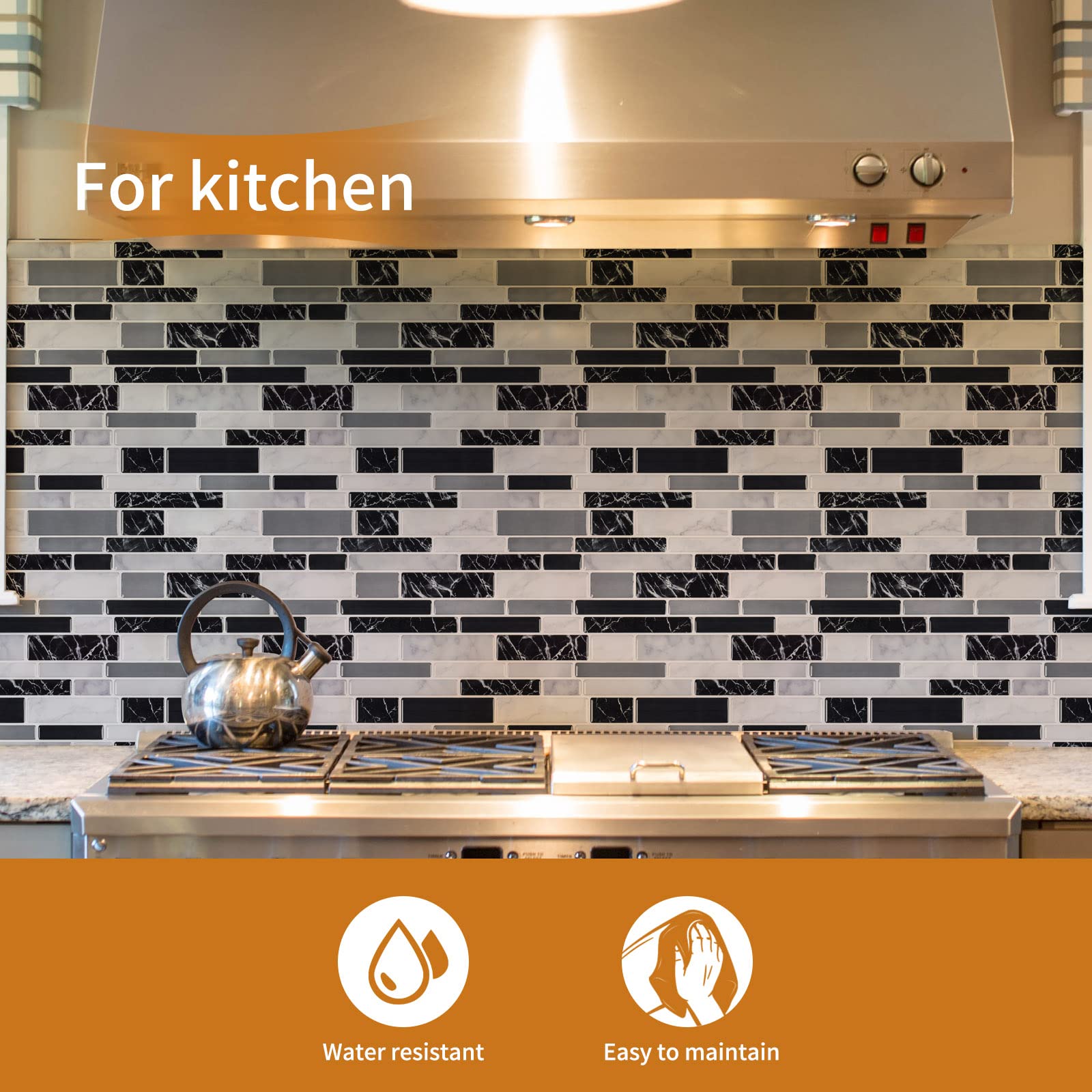WOWSTAR 10-Sheet Peel and Stick Backsplash Tile - Black Marble, 12