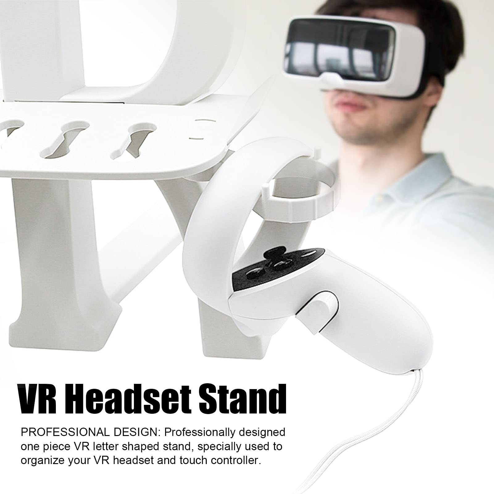 CHICIRIS VR Headset Stand & Controller Holder - Durable Plastic VR Accessories Organizer for Oculus Rift S & HTC Vive (White) - Perfect for Gaming Setup & VR Equipment Storage