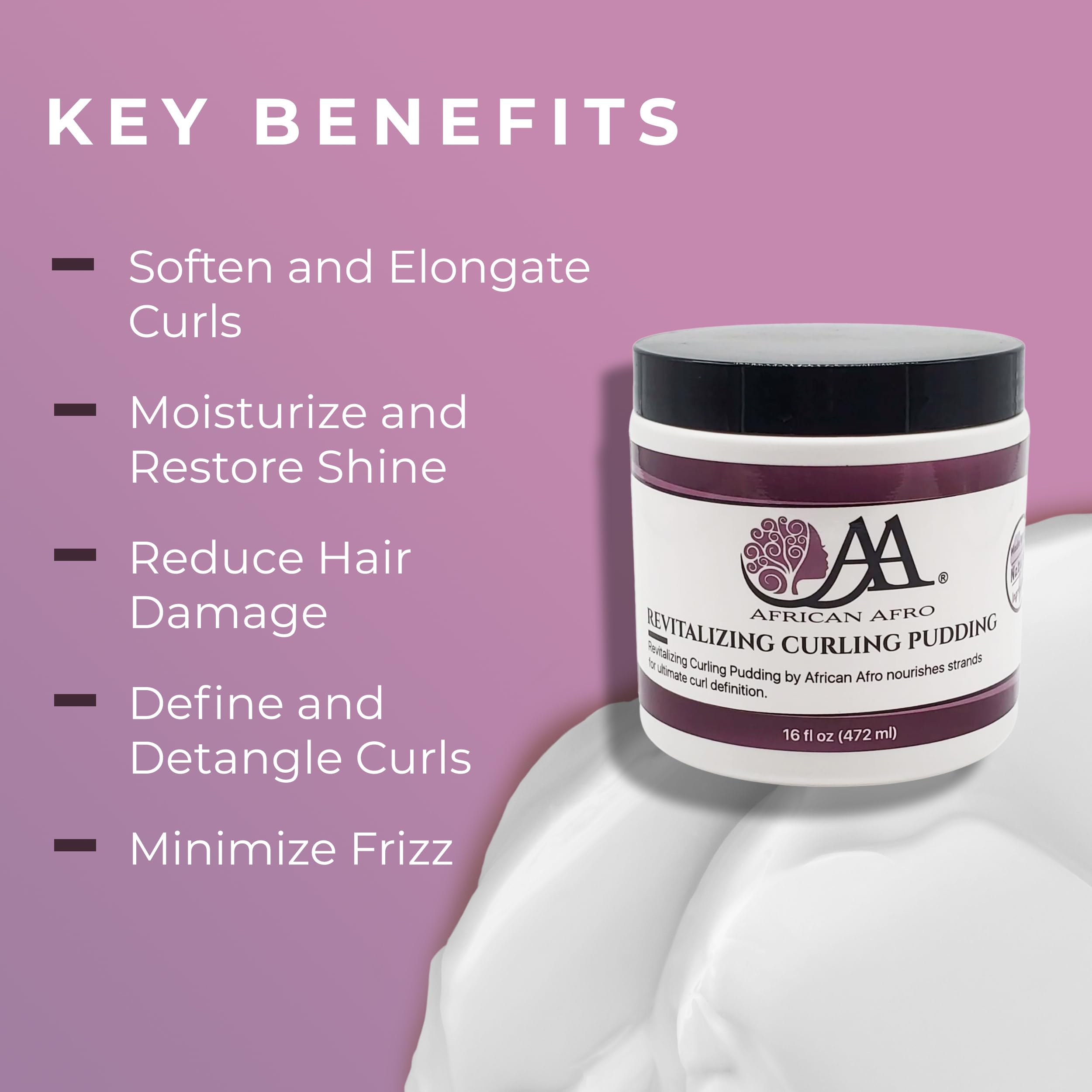 African Afro Revitalizing Curling Pudding Hair Cream - Anti-Shrinkage Curl Defining Cream with Avocado & Jojoba Oil | Hydrating, Cruelty-Free, Paraben & Sulfate Free (16 Fl Oz) - Perfect for Natural Hair Care, Twist Outs, Braid Outs & Wash-and-Go Styles