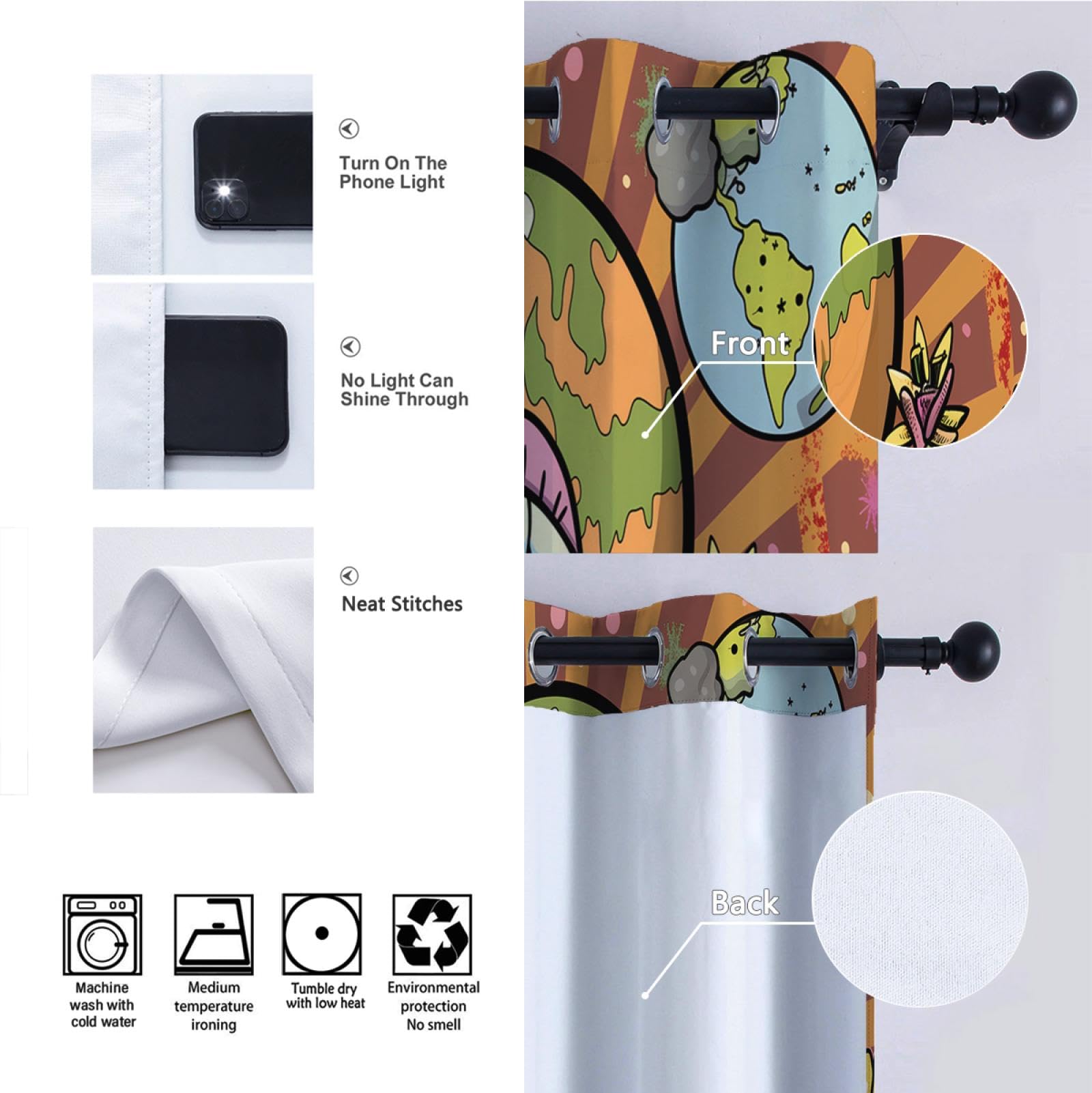 Cartoon Space Planet Blackout Curtains - 2 Panels 55