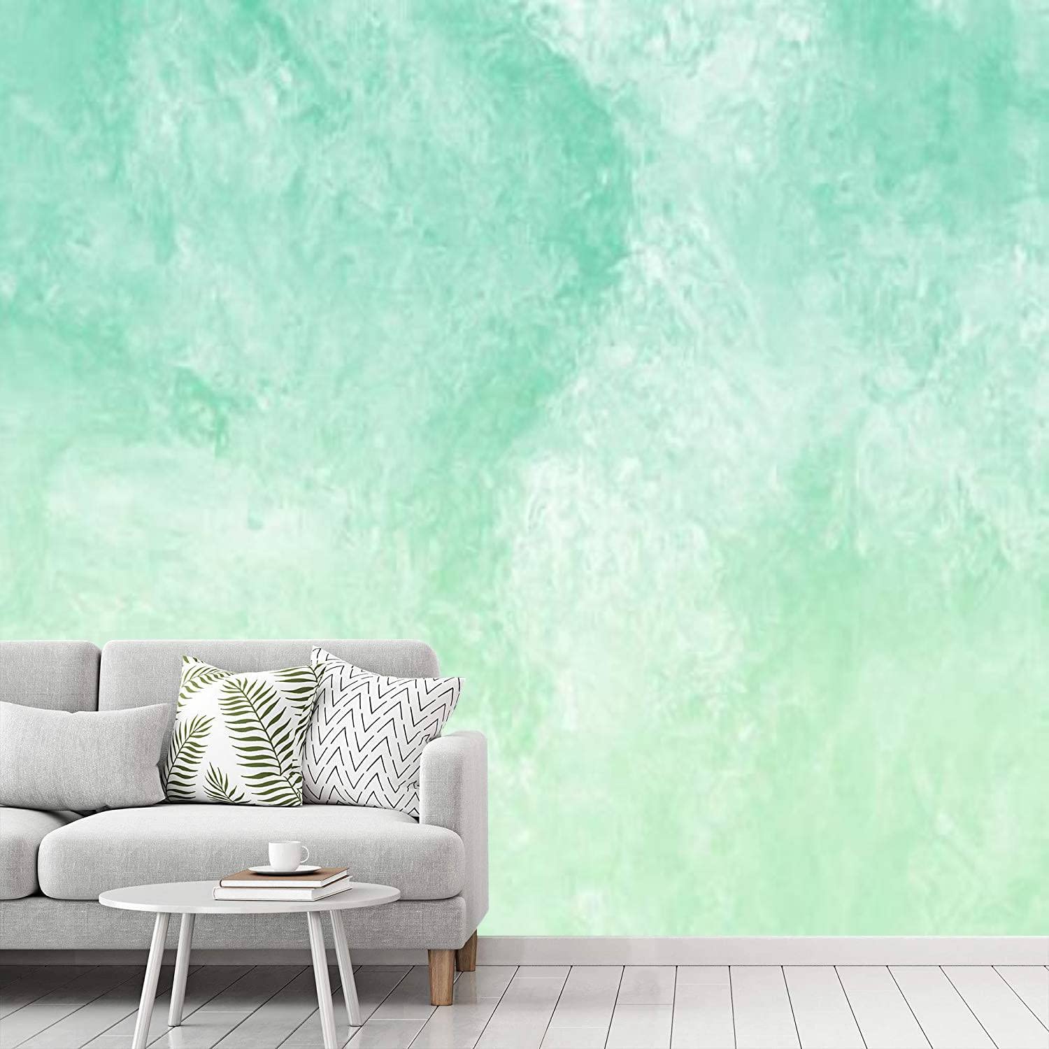 Self-Adhesive Removable Peel and Stick Wallpaper - Green Jade Light Teal Mint Ombre Grunge Stone Abstract Putty Marble Contact Paper for Home, Bedroom & Living Room Decoration | Easy DIY Wall Mural for Renters & Homeowners