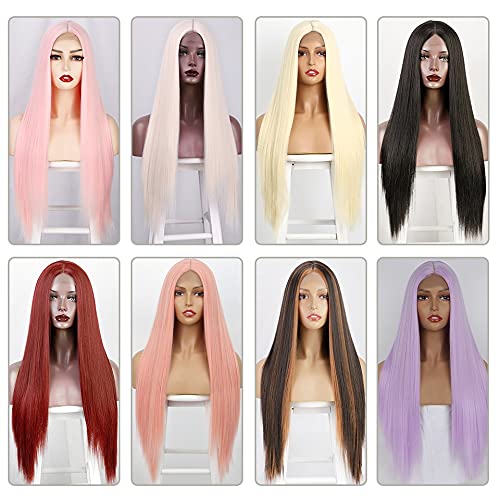 Long Straight Synthetic Wigs for Women - Blonde, Black, Red, Orange Cosplay & Party Wigs - 26 Inches Middle Part Style - Perfect for Daily Wear, Halloween, Cosplay & Costume Parties (Color: 13)