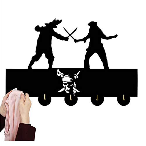 Pirate Captain Wall Mount Key Holder - Wooden Hat Rack with 5 Heavy Duty Metal Hooks (15 Lbs Capacity), Black - Perfect for Pirate Themed Bedroom, Kids Room Decor & Fantasy Home Accessories