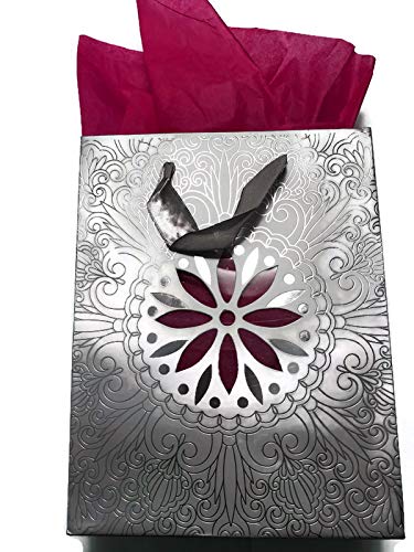 Elegant Silver Rustic Pearl Christmas Gift Bags with Handles - Set of 12 Medium Holiday Present Bags with Medallion Cutouts | Perfect for Holiday Wrapping, Party Favors & Gift Exchanges