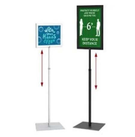 Adjustable 8.5x11 Pedestal Sign Holder with Square Steel Base & Slide-In Frame - Durable Tabletop Display Stand for Retail Stores, Restaurants & Events