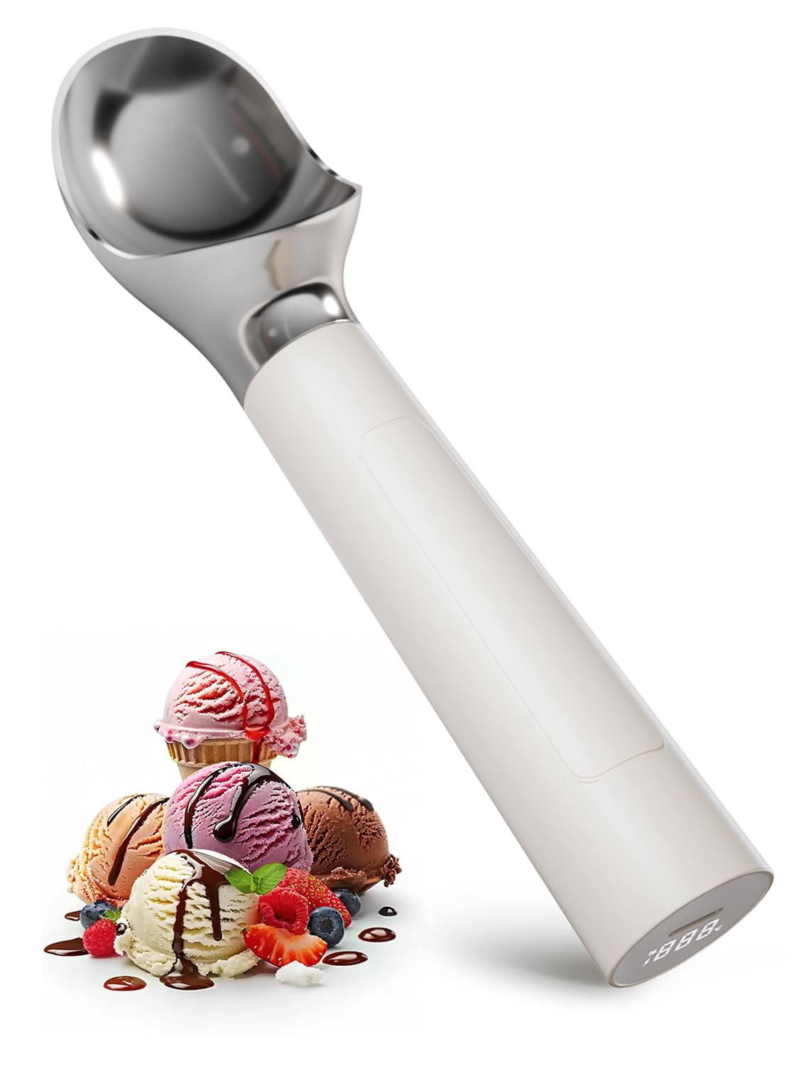 Electric Heated Ice Cream Scoop - Rechargeable Battery, Self-Warming Spoon Up to 113°F, Easy to Clean - Perfect for Hard Ice Cream, Gelato & Frozen Desserts at Home or Commercial Use