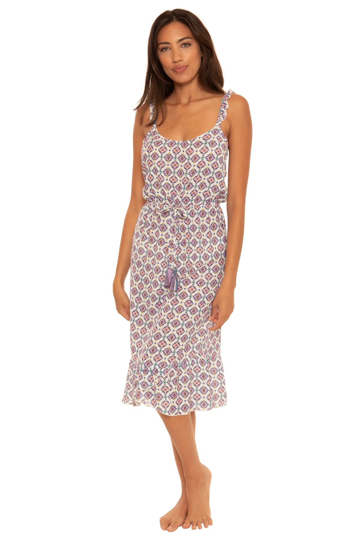 Rebecca Virtue Women's Medallion Crinkle Midi Dress - Stylish Swim Cover Up & Beachwear for Summer Vacation, Pool Parties, and Resort Getaways