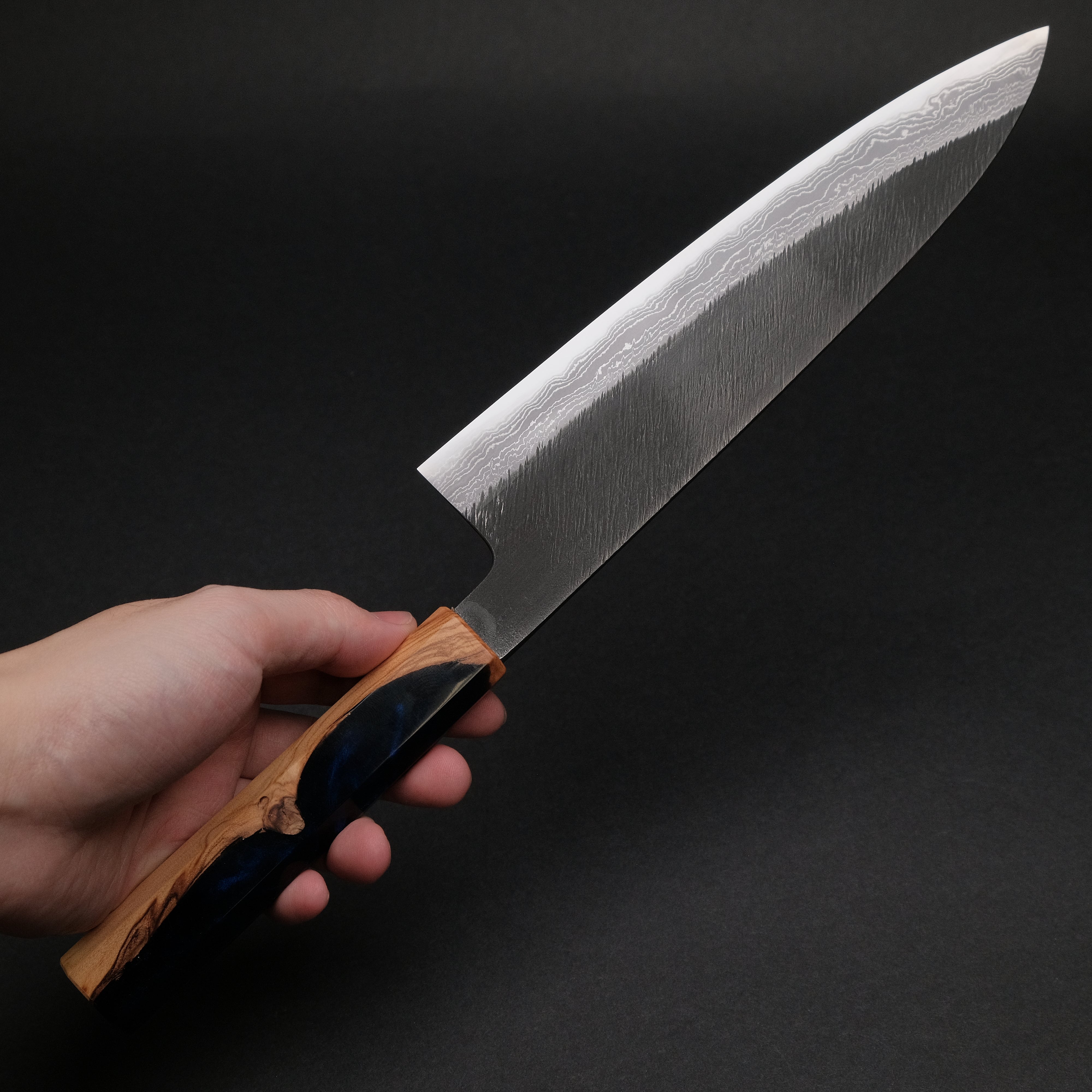 Ajikataya White #2 Matsuba Damascus Gyuto 210mm Japanese Chef Knife with Olive Wood & Resin Handle - Premium Kitchen Knife for Sushi, Meat Cutting & Professional Cooking (#11)