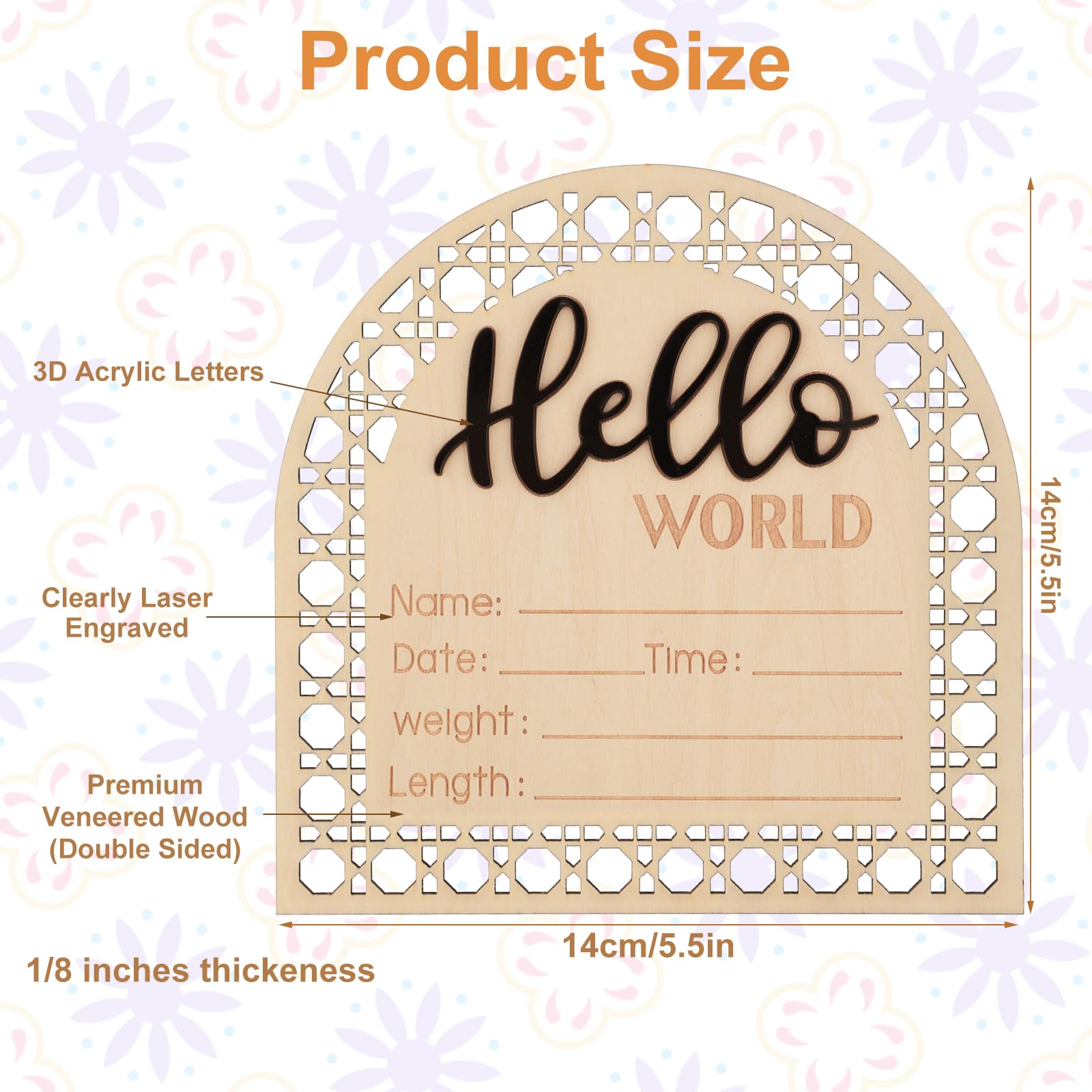 5.5 Inch Wooden Baby Announcement Sign - Newborn Birth Announcement Cards for Boys & Girls | Perfect for Gender Reveal, Baby Showers & Nursery Decor