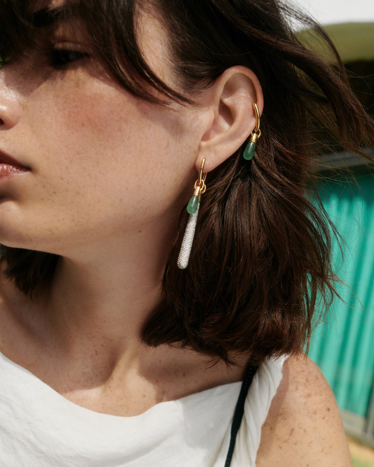GRID SUMMER Green Aventurine Jupiter Single Hoop Earrings for Women - Healing Crystal Jewelry for Meditation, Yoga & Spiritual Energy