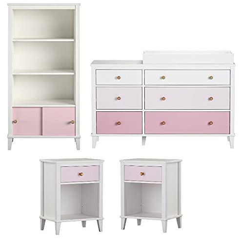 Home Square 4-Piece Bedroom Set with Storage Organizer, Changing Table & 2 Nightstands - Perfect for Nursery, Guest Room or Small Space Organization
