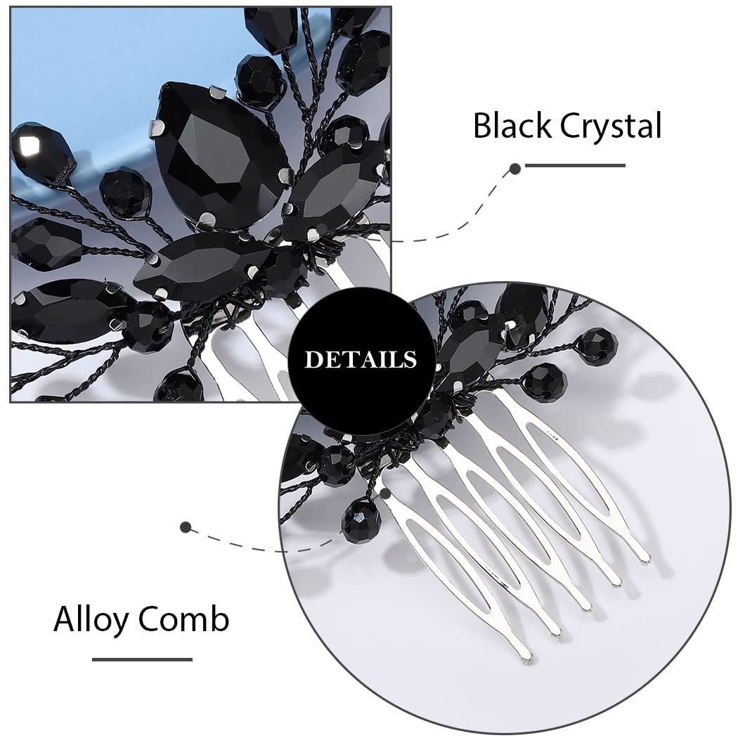 Elegant Black Crystal Rhinestone Wedding Hair Comb - Bridal Side Hairpiece for Women | Perfect for Weddings, Prom, Halloween & Special Occasions