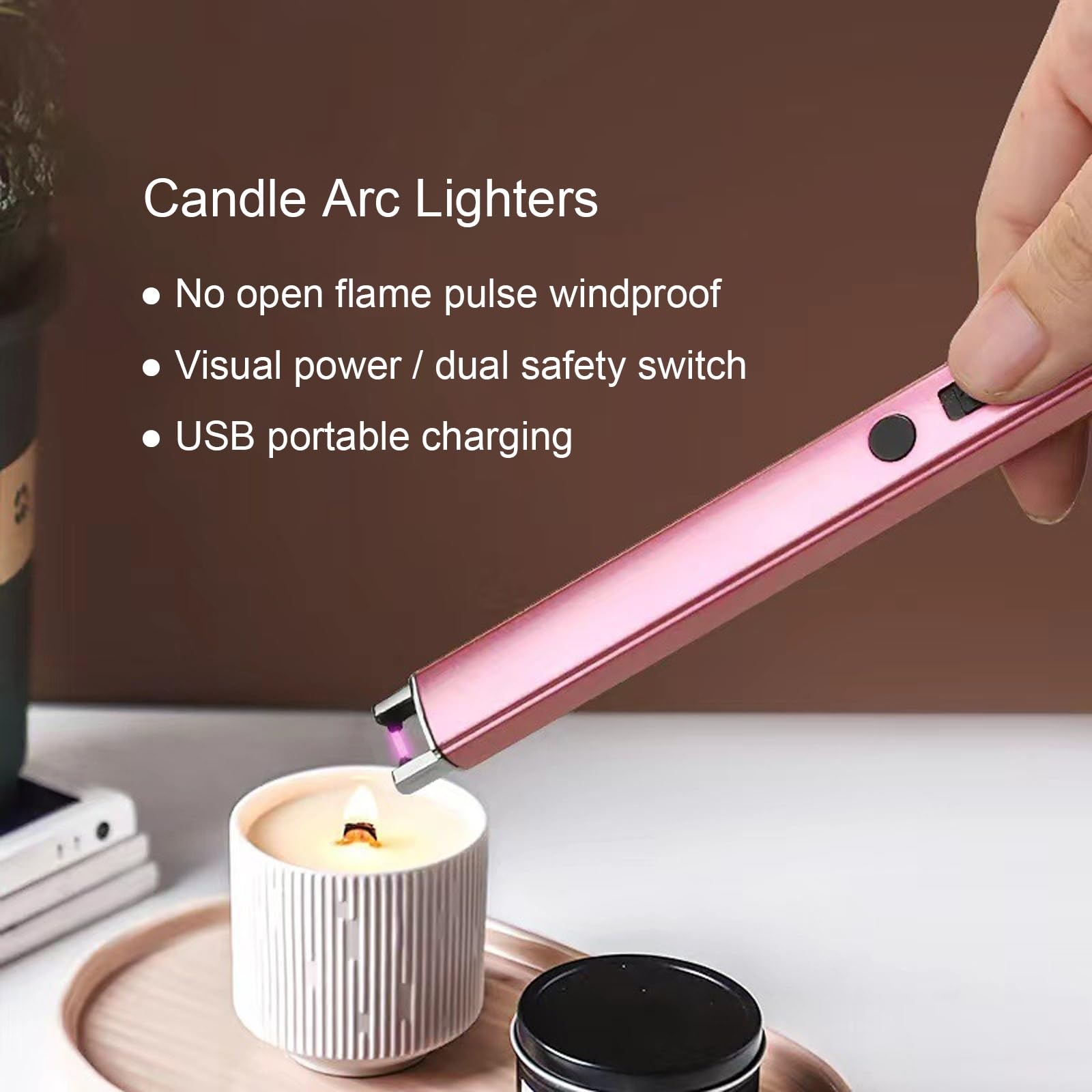 USB Rechargeable Arc Lighter for Candles, Camping & Kitchen - Rose Gold