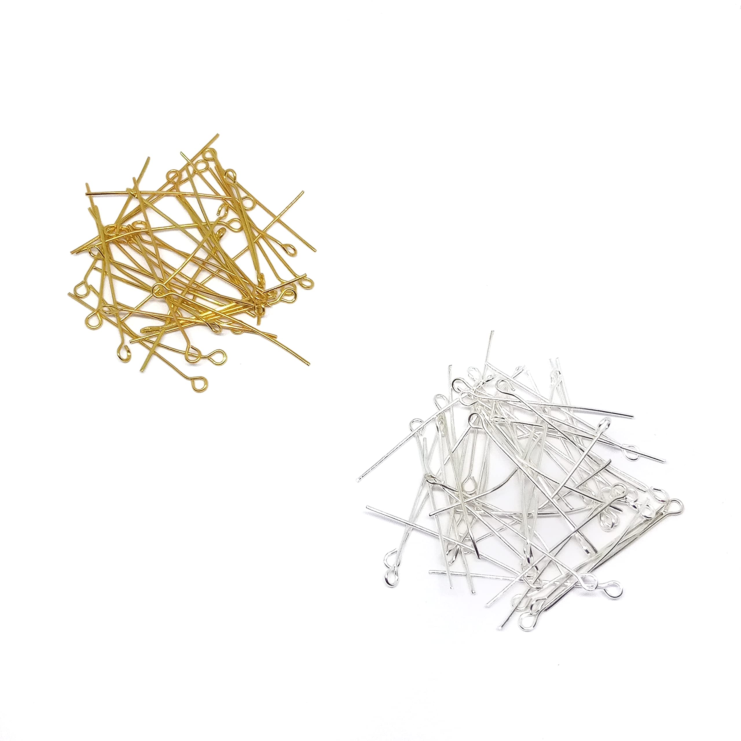 200-Piece Eye Pins Combo for Bead Jewelry Making - 100 Gold & 100 Silver Eye Pins - Perfect for DIY Earrings, Necklaces, and Bracelets - Essential Jewelry Making Supplies for Crafters