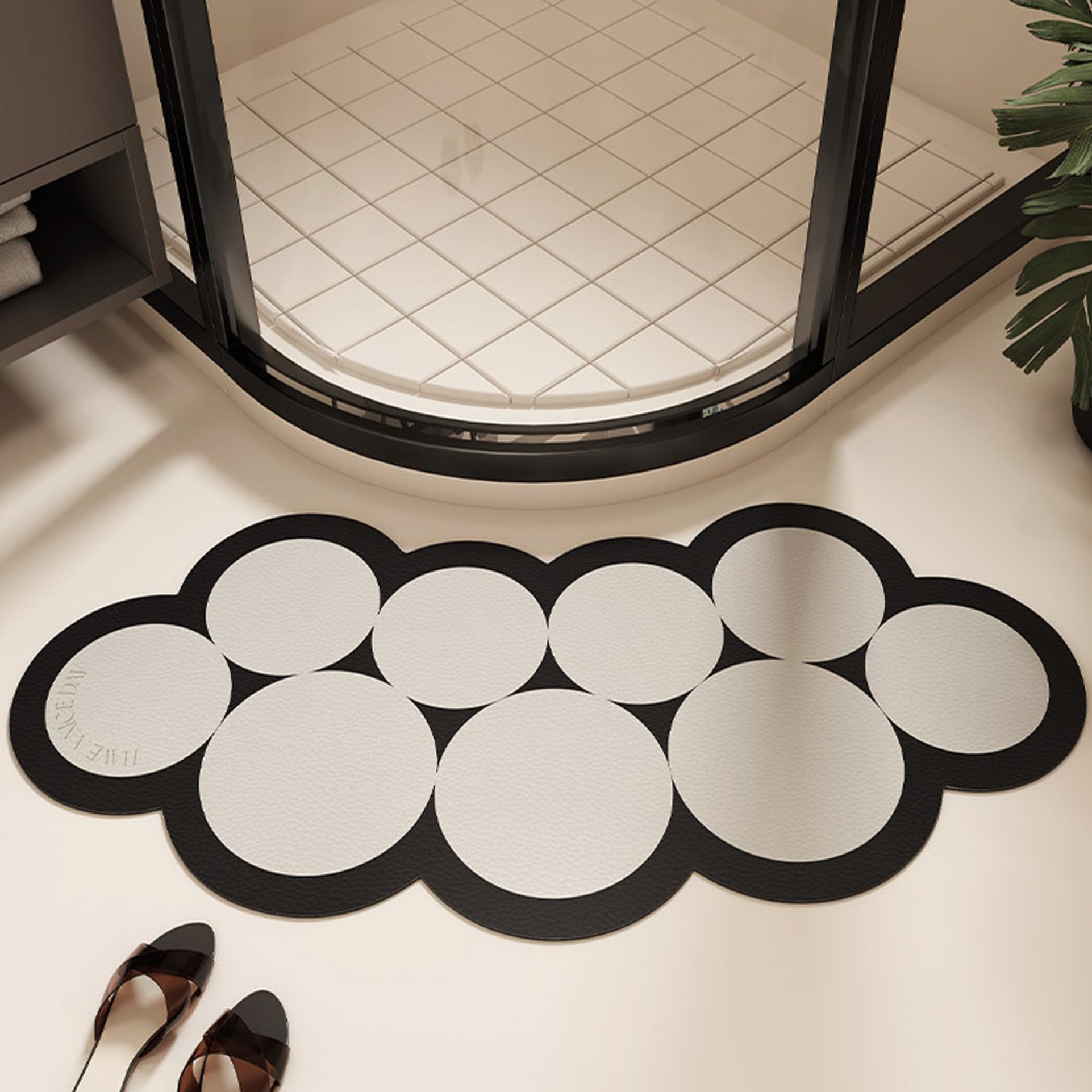 Non-Slip Curved Shower Mat 14x29.5 Inches - Absorbent Bath Mat for Corner Shower, Soft & Washable Bathroom Mat - Perfect for Outside Shower, Bathtub, and Wet Room Safety (Style 2)