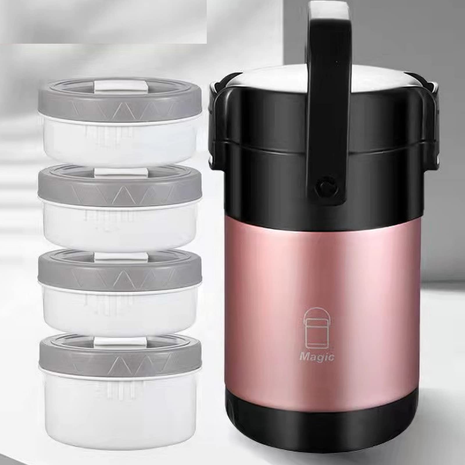 Scizorito 3-Tier Stackable Stainless Steel Lunch Box with Vacuum Insulation - 88oz Leakproof Food Container for Office, School & Outdoor Picnics - Keeps Meals Fresh (Noble Pink) - Perfect for Meal Prep, Work Lunches & Family Outings