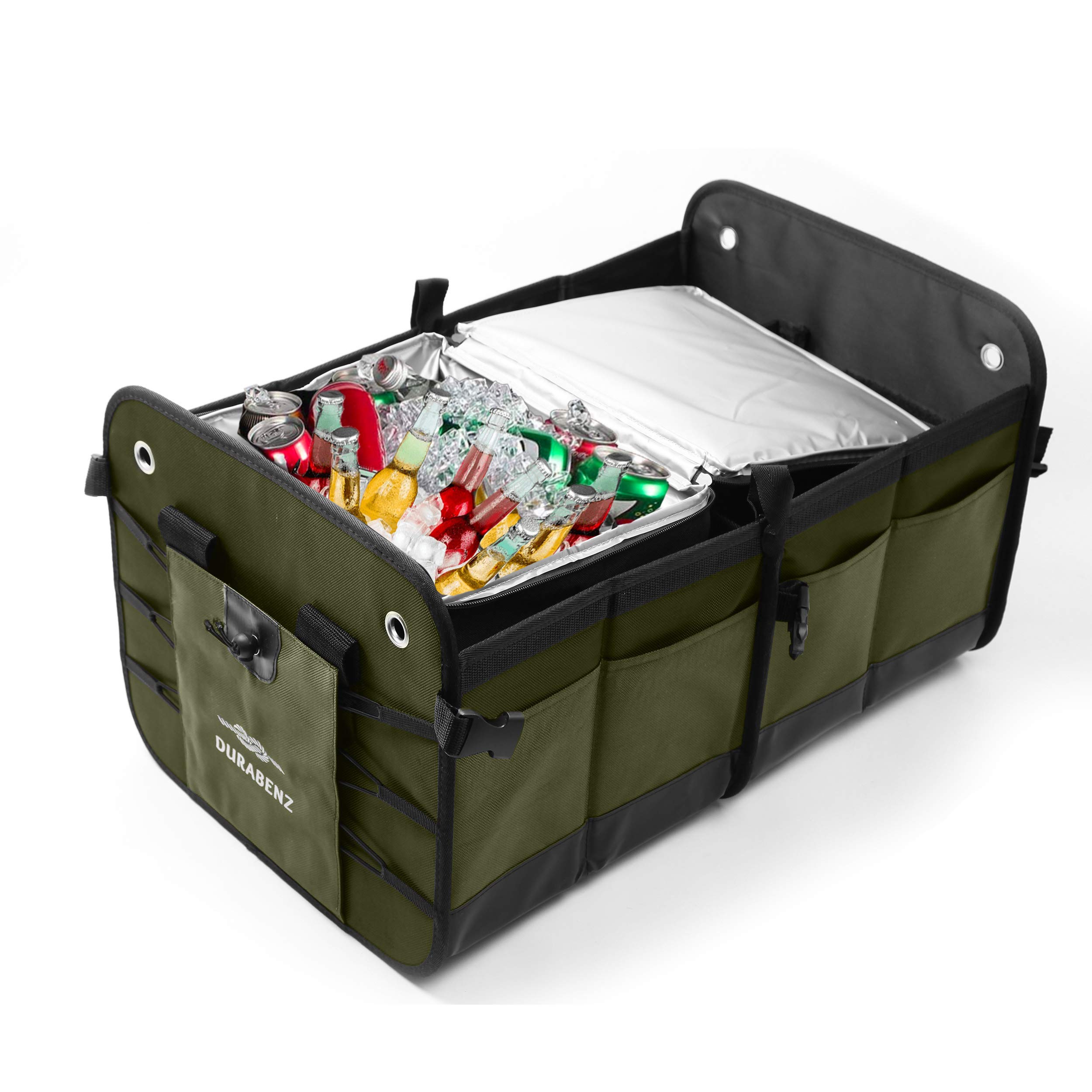 Premium Gray Classic Car Trunk Organizer with Built-in Cooler - Waterproof Storage for Road Trips, Camping & Picnics