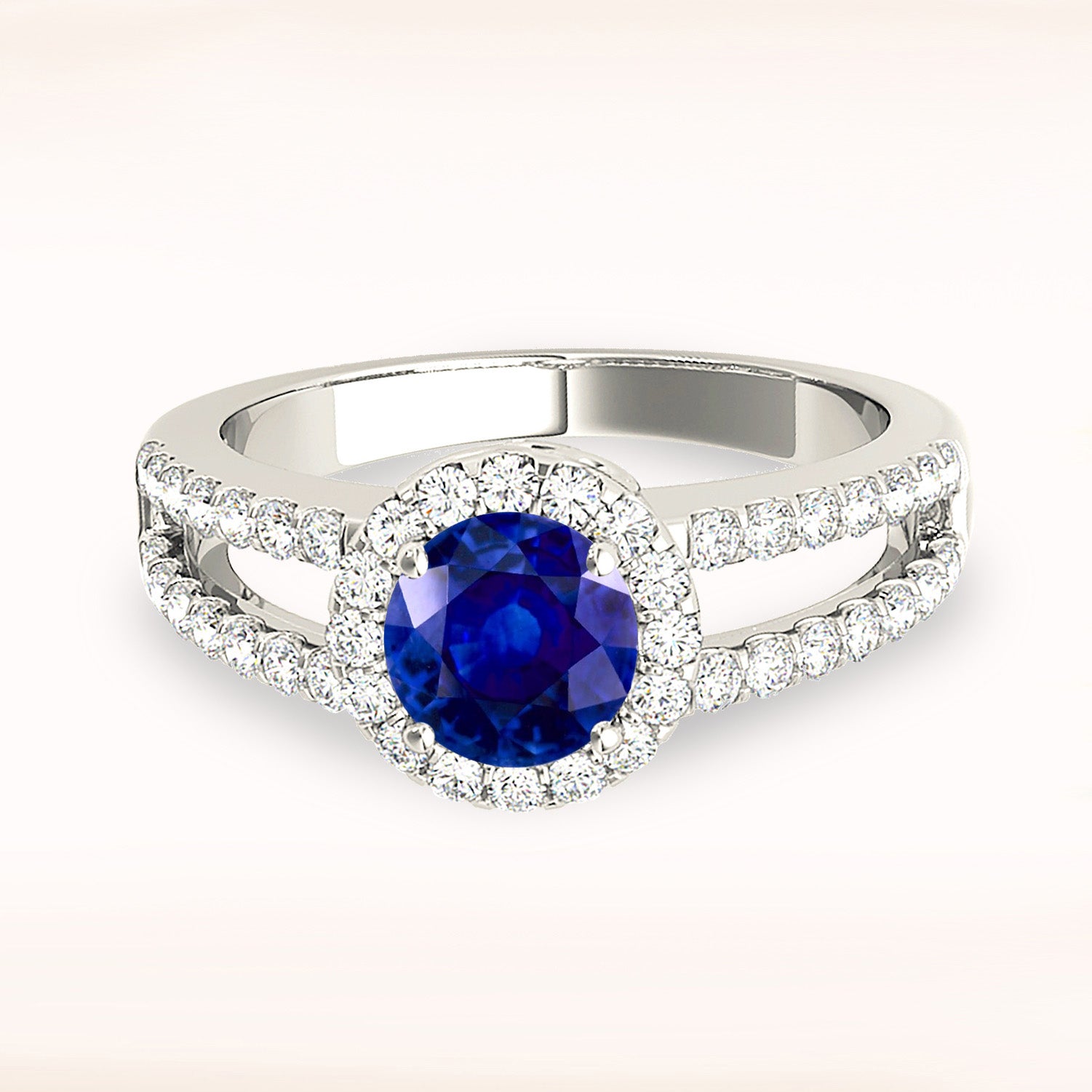 1.45 Carat Genuine Blue Sapphire Split Shank Halo Engagement Ring - Perfect for Weddings, Anniversaries & Special Occasions