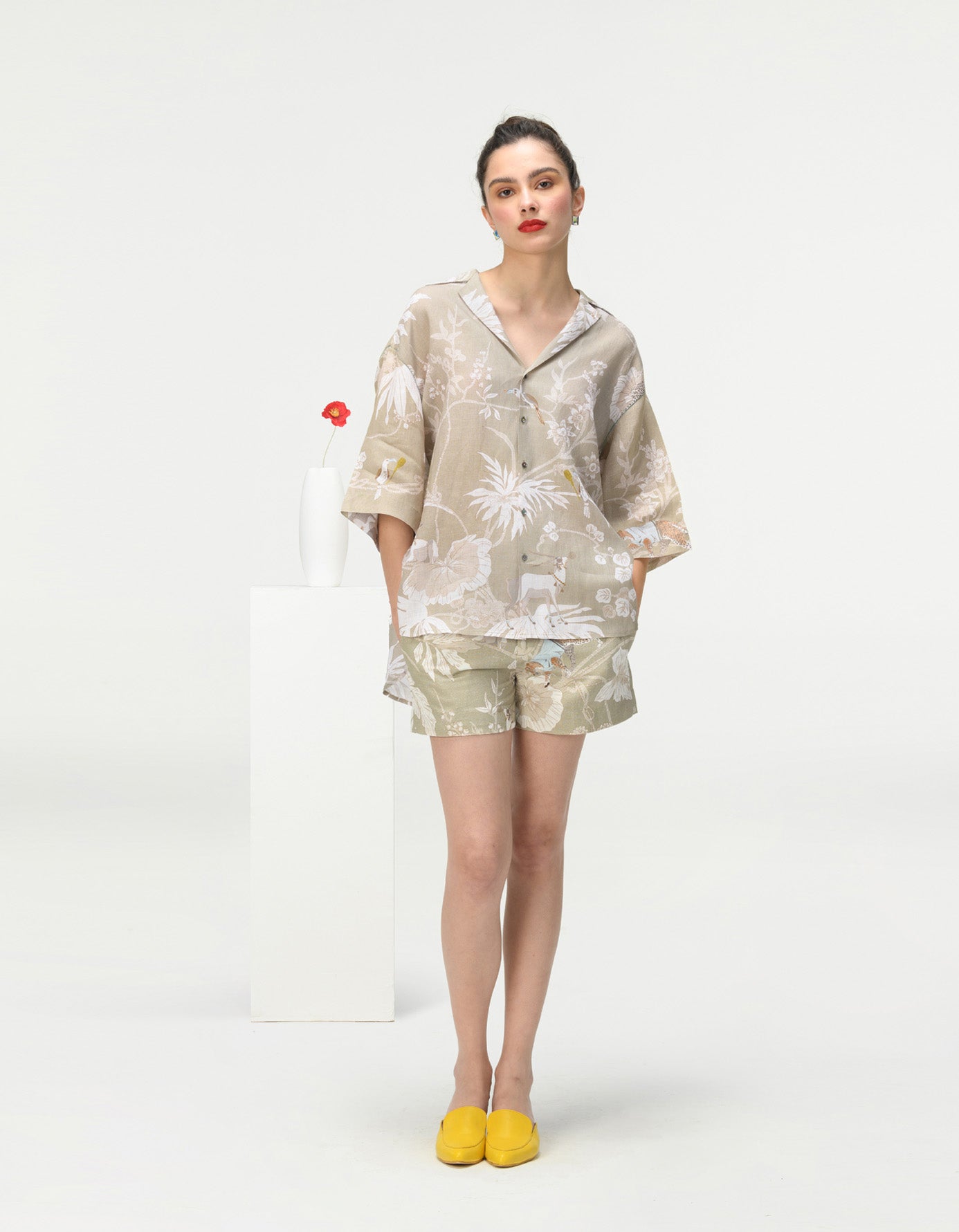 Oversized Linen Bush Shirt in Oyster Grey - Comfortable & Stylish Casual Wear for Outdoor Adventures & Summer Vacations