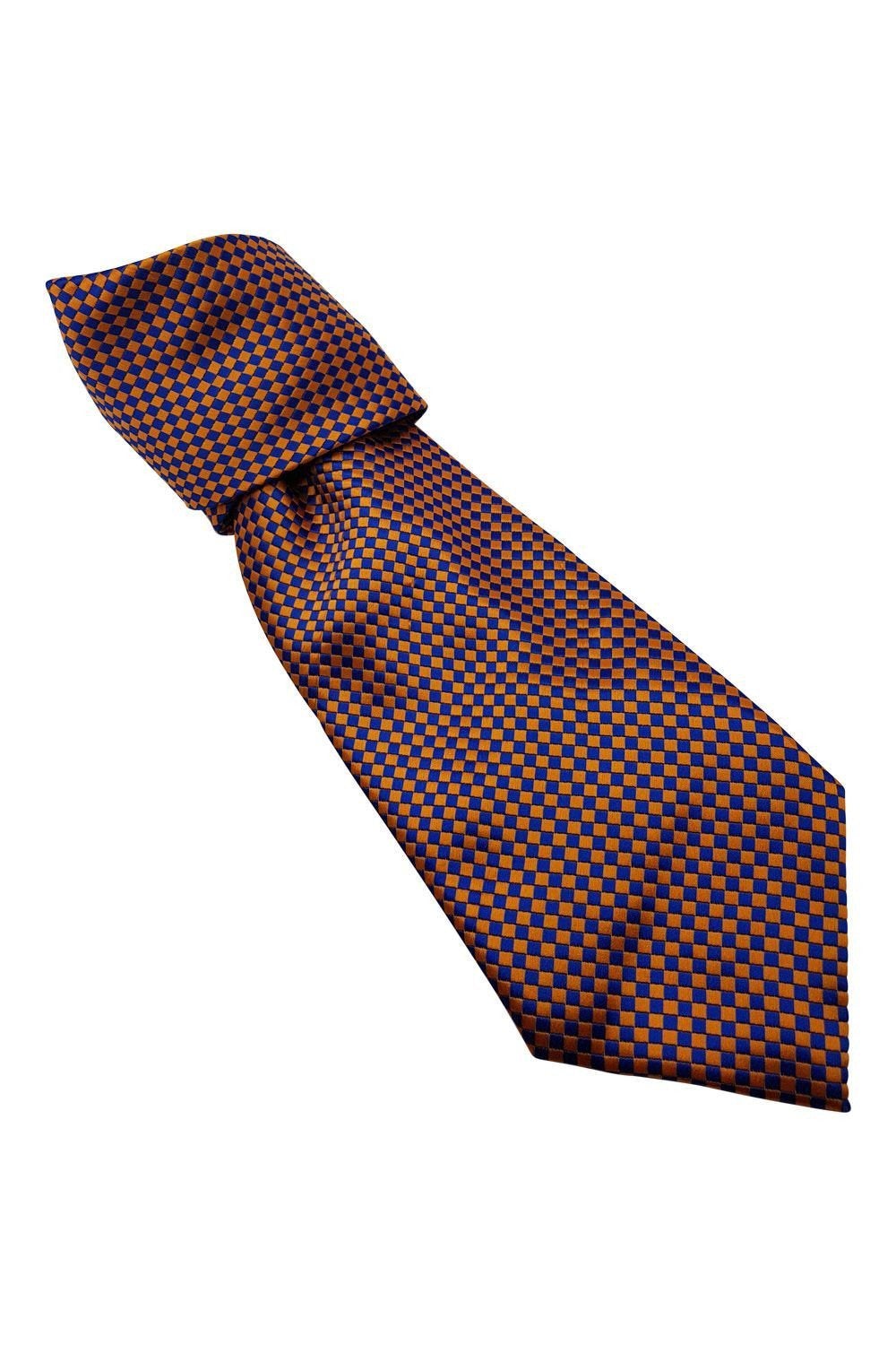 ERMENEGILDO ZEGNA 100% Silk Blue & Orange Checked Necktie - Premium Luxury Tie for Business, Wedding & Formal Occasions