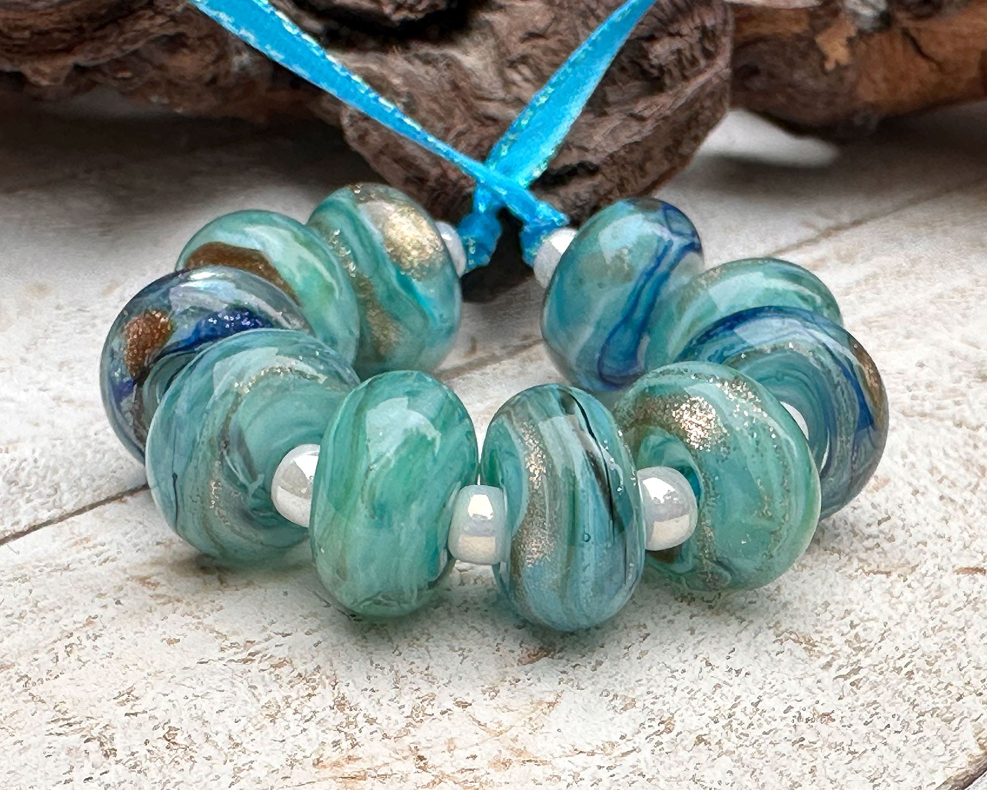 10PCS Aqua Mystic Treasure Lampwork Glass Beads Set for Jewelry Making - DIY Necklace, Bracelet & Craft Projects - Perfect for Beaders and Artisans