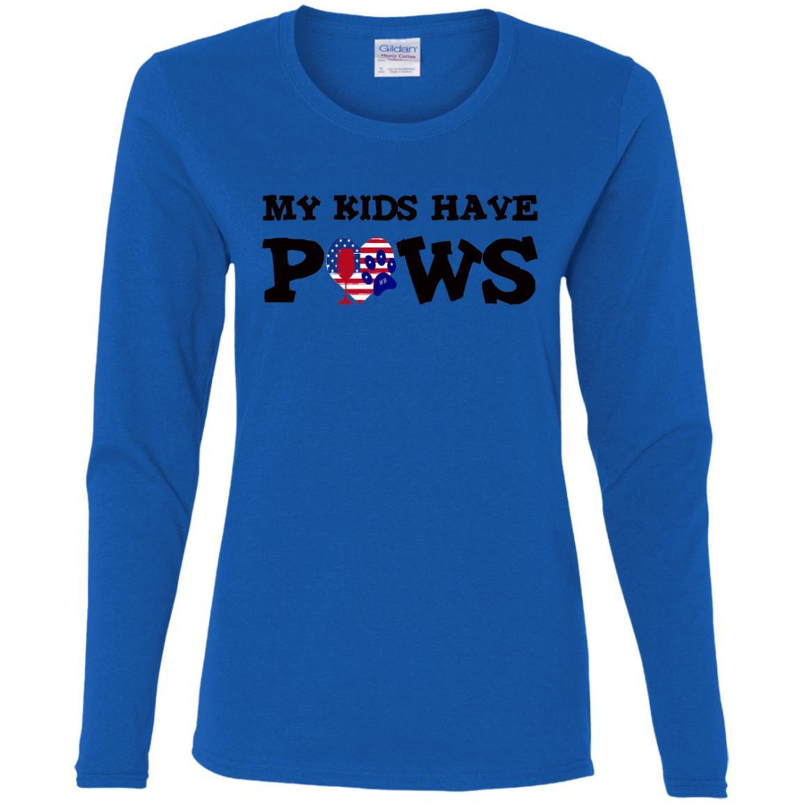 My Kids Have Paws Women's Cotton Long Sleeve T-Shirt - Funny Dog Mom Gift for Pet Lovers - Perfect for Casual Wear, Dog Parks & Pet Owner Events
