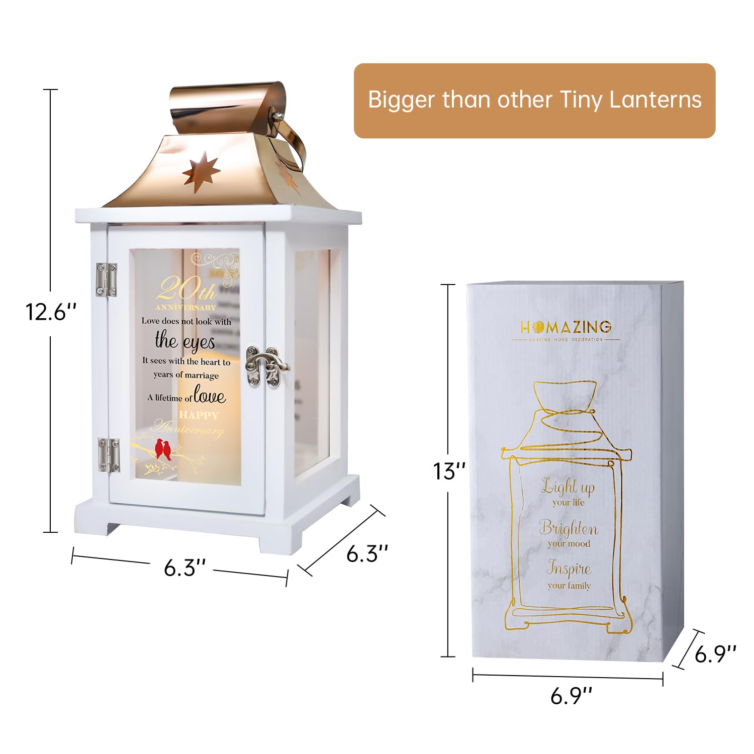 20th Anniversary Wedding Gifts for Couples - Personalized Keepsake Lantern for Wife, Husband & Parents | Romantic 20 Years Marriage Gift Idea for Home Decor & Special Occasions