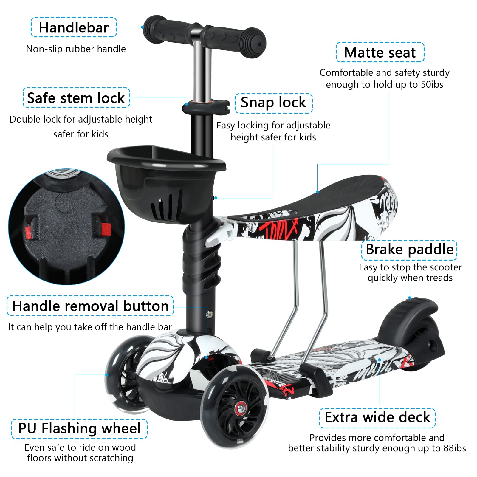 Healsmart 3-Wheel Kick Scooter for Kids Ages 2-12 - Foldable, Height Adjustable, LED Lights, Extra Wide Wheels & Double-Layer Deck - Perfect for Boys & Girls Outdoor Play, Commuting to School, and Neighborhood Fun