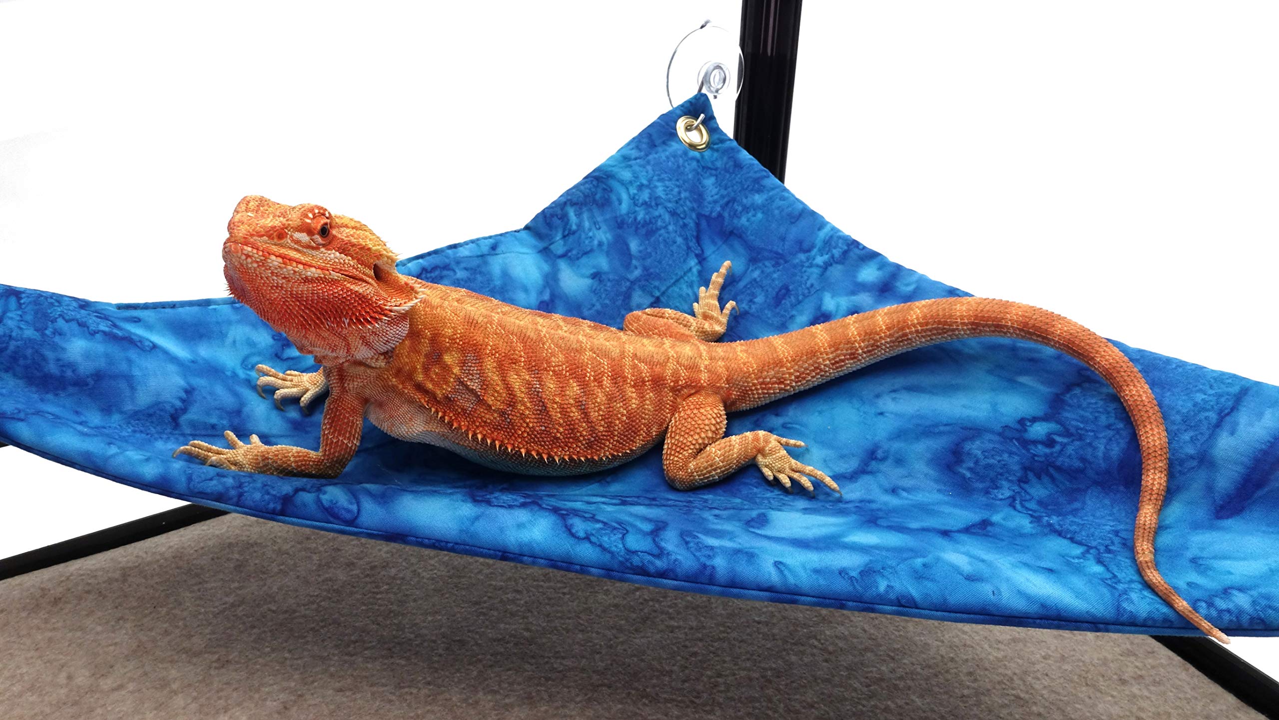 Bearded Dragon Hammock - Blue Heaven Batik Fabric Reptile Lounge with Suction Cup Hooks - Perfect for Climbing, Basking & Relaxing in Terrariums