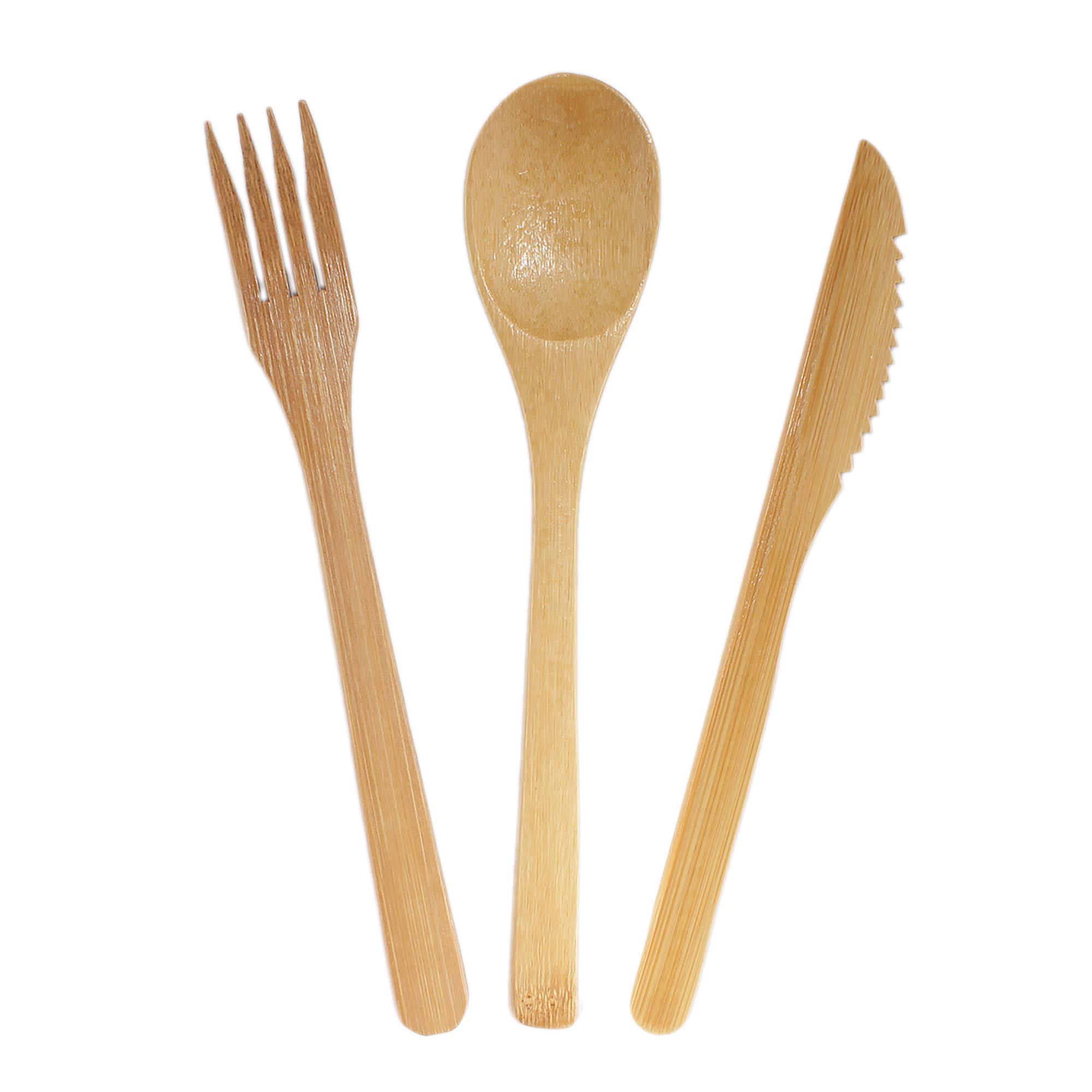BambooMN Organic Reusable Bamboo Cutlery Set - Eco-Friendly Fork, Spoon & Knife Utensils (100 Sets) - Perfect for Picnics, Camping & Zero Waste Lifestyle