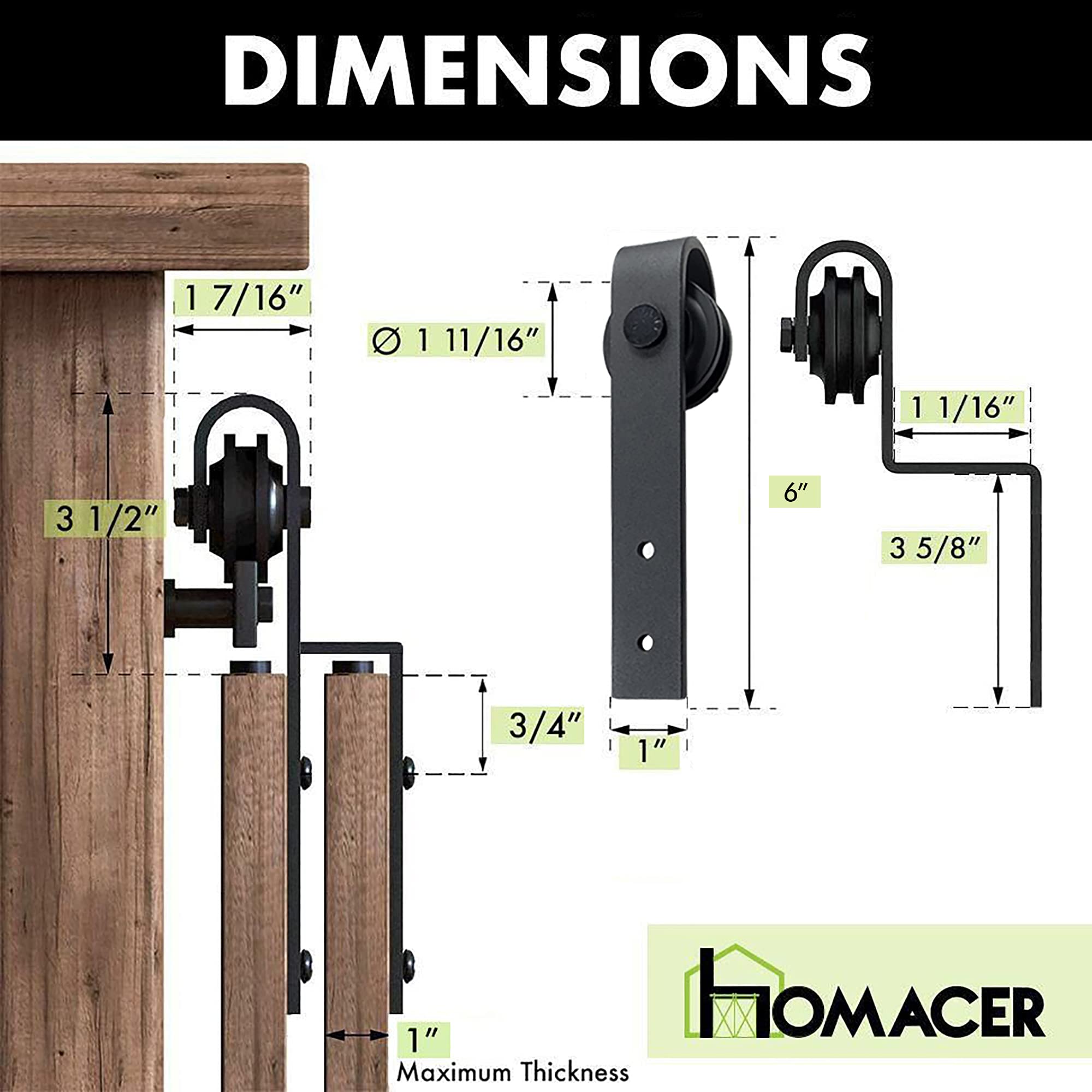 Homacer Mini Black Rustic Single Track Bypass Sliding Barn Door Hardware Kit - 72-inch Flat Track for 3 Doors (1 Flat + 2 Bent Rollers) - Classic Design for Cabinet, TV Stand, Bookshelf & Room Divider Installation