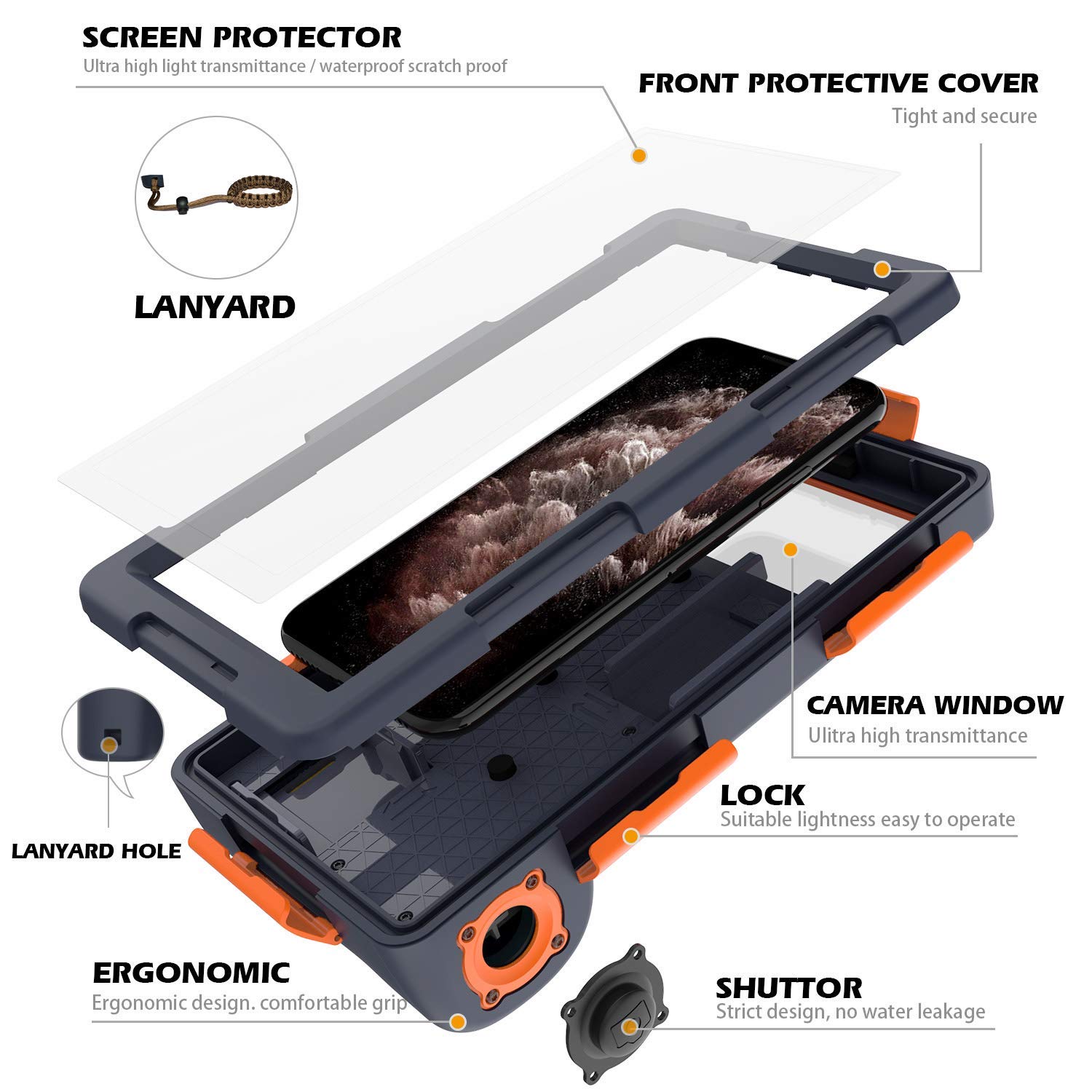 **Willbox Professional 15m/50ft Waterproof Phone Case for Diving, Surfing & Snorkeling – Underwater Housing Compatible with Galaxy & iPhone Series – Includes Lanyard (Orange) – Perfect for Beach, Pool & Water Sports Photography**