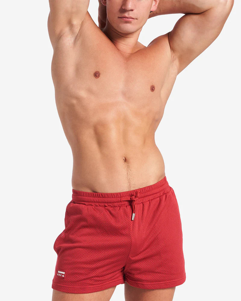 Teamm8 S.S.C 3 Mesh Shorts - Maroon Red - Breathable Athletic Shorts for Running, Gym & Casual Wear
