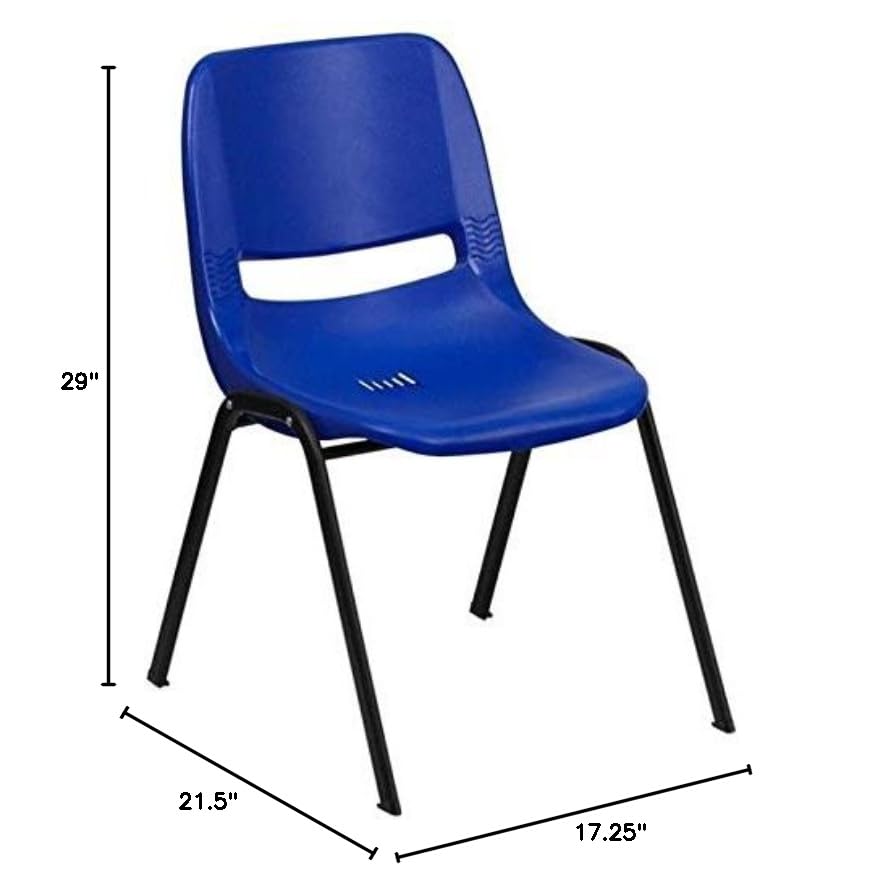 BOWERY HILL Ergonomic Stacking Chair - Metal/Plastic Shell Design in Navy & Black | Perfect for Office, Conference Rooms & Home Dining