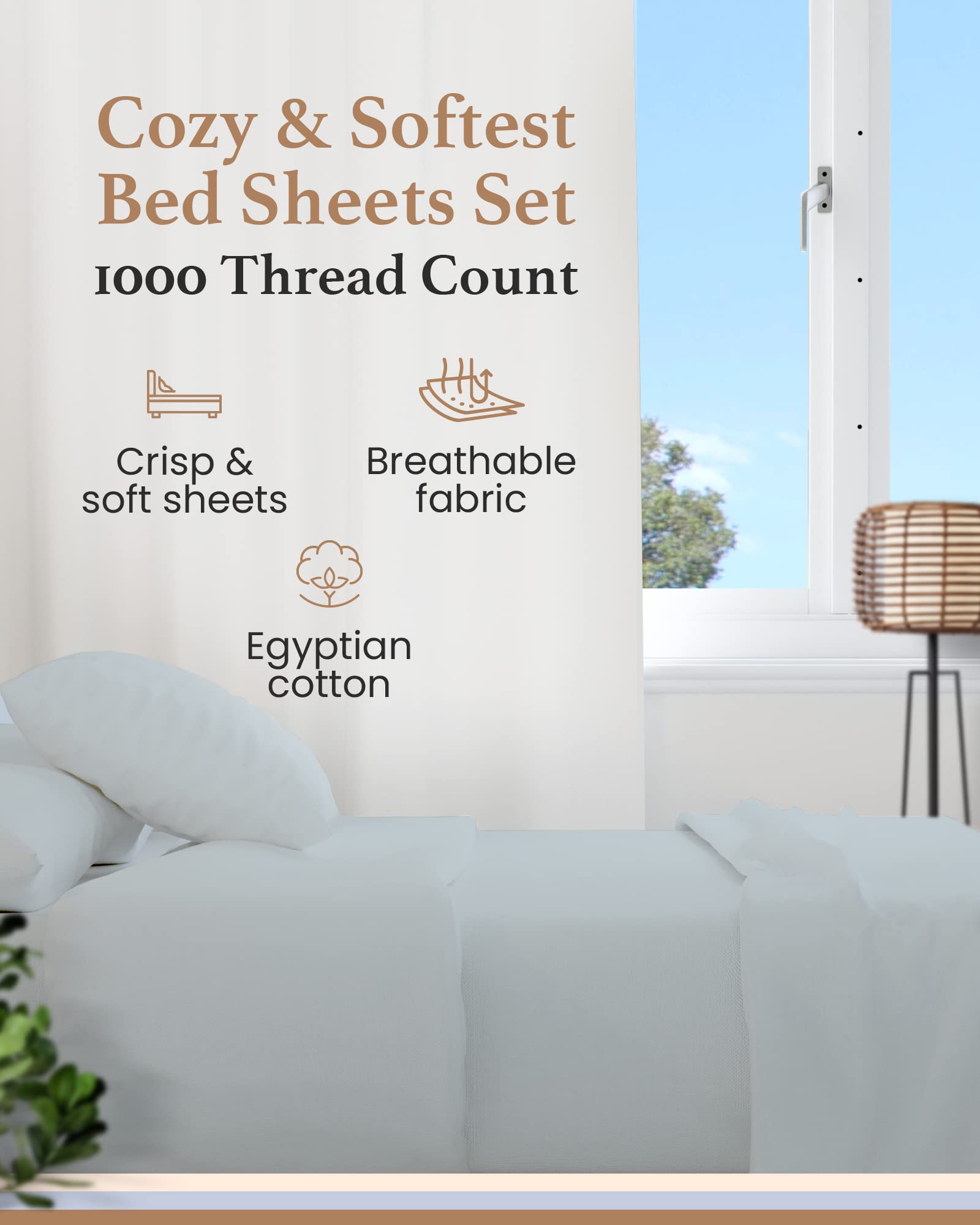 Premium 100% Egyptian Cotton King Size Sheet Set - 4 Piece 1000 Thread Count Luxury Bedding with Deep 16