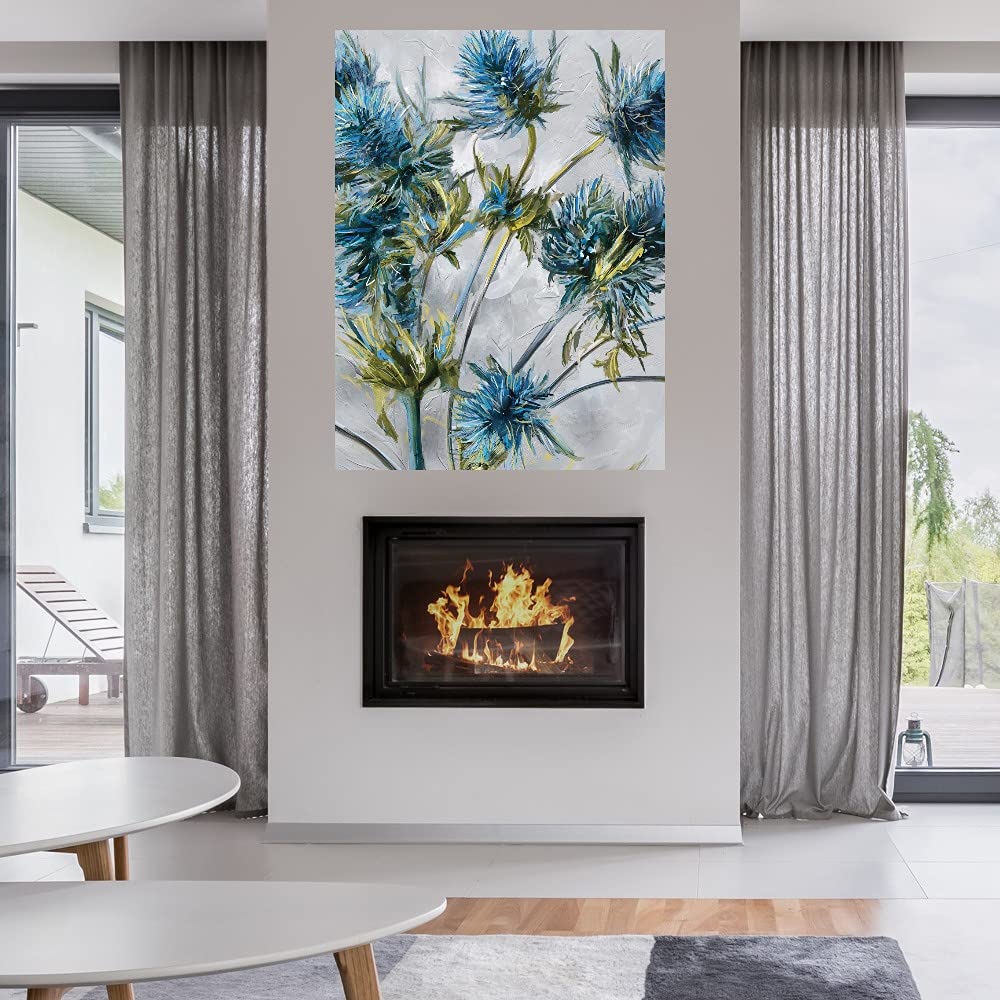 Indigo Blooms Fine Art Canvas Wall Decor - Handmade by Artist Studio Arts - 32x43 Inch Ready to Hang Painting for Living Room, Bedroom, Office - Perfect for Home Decor, Housewarming Gifts & Interior Design