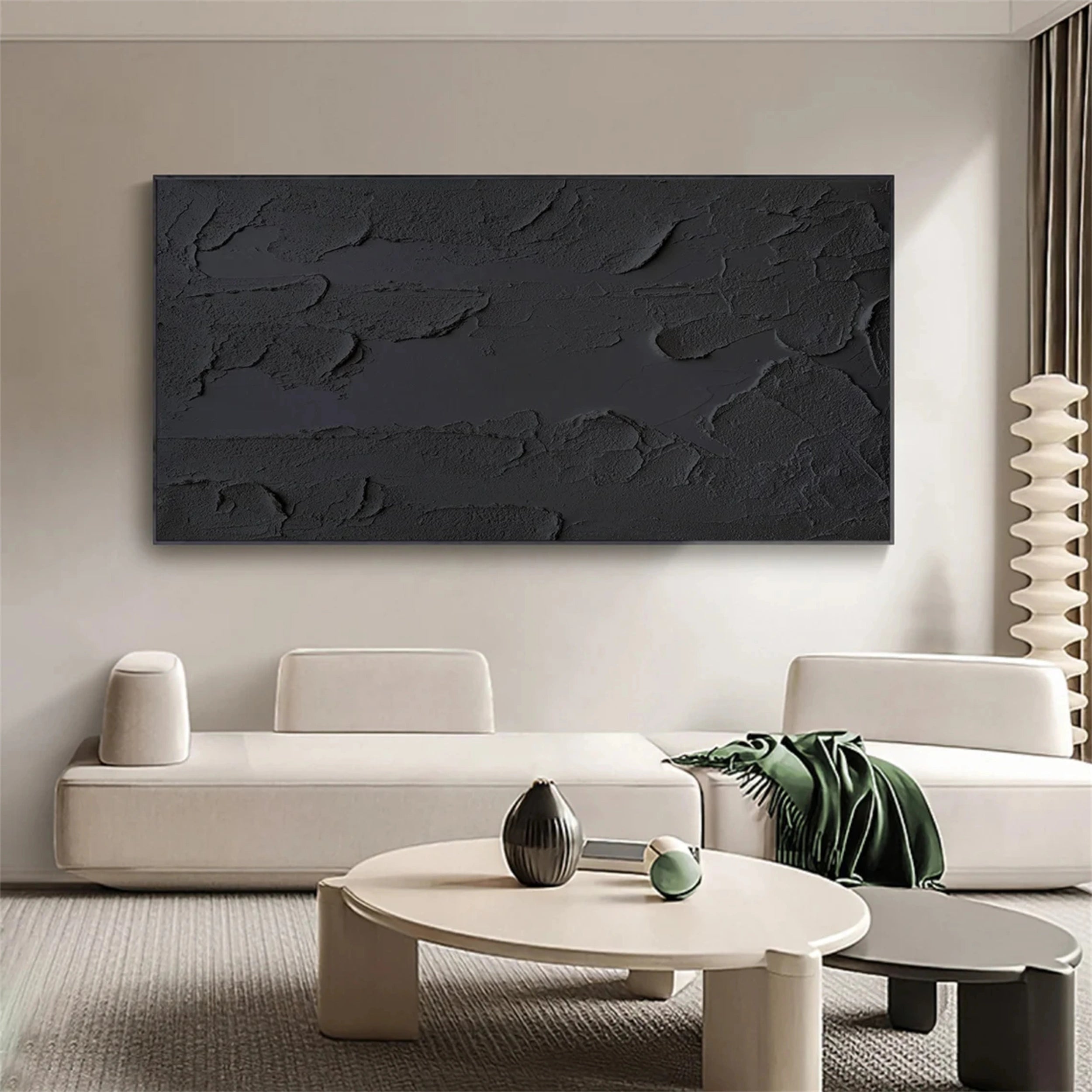 Black Minimalist Textured Painting Canvas Wall Art - Modern Abstract Home Decor for Living Room, Bedroom & Office | #MZ051