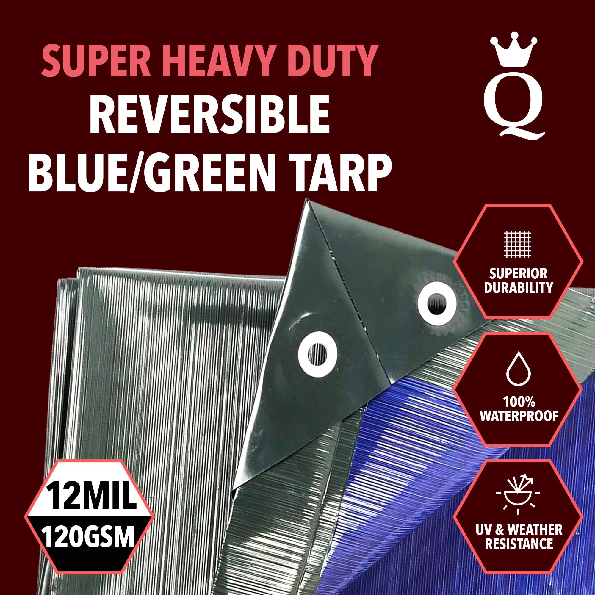 QUEEN OF TARPS | 16x20 Super Heavy Duty Waterproof Tarp - 200 GSM (20 MIL) UV & Tear Resistant | Perfect for Camping, Outdoor Furniture Covers, Car Protection, Tent Flooring, Painting Drop Cloths & Firewood Cover | Durable All-Weather Outdoor Use