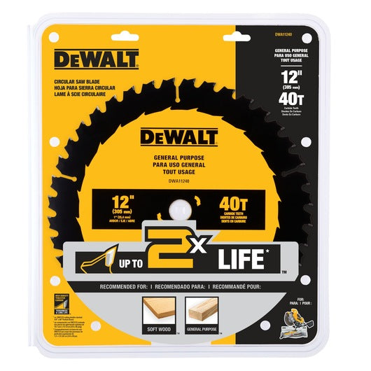 DEWALT 12-Inch 40-Tooth General Purpose Saw Blade - Perfect for Woodworking, Carpentry, and DIY Projects
